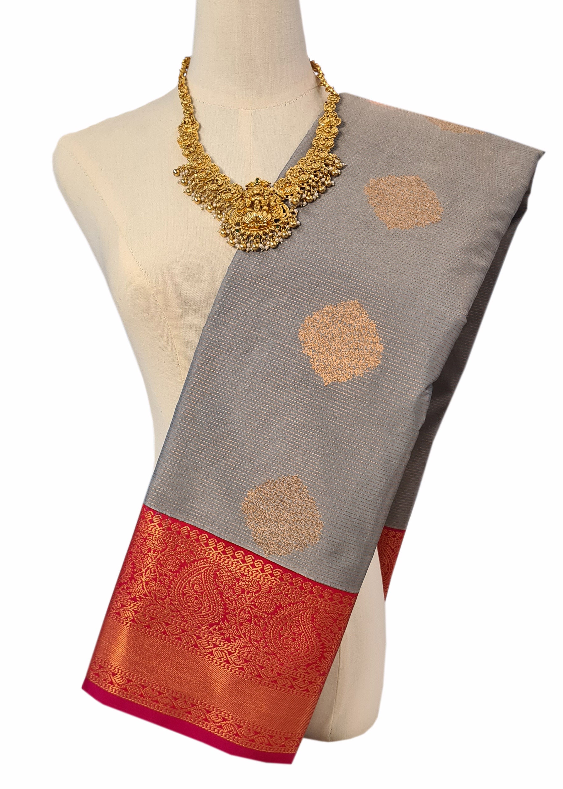 Kanchi Vegan Silk Saree With Contrast Blouse and Rich Jari Pallu