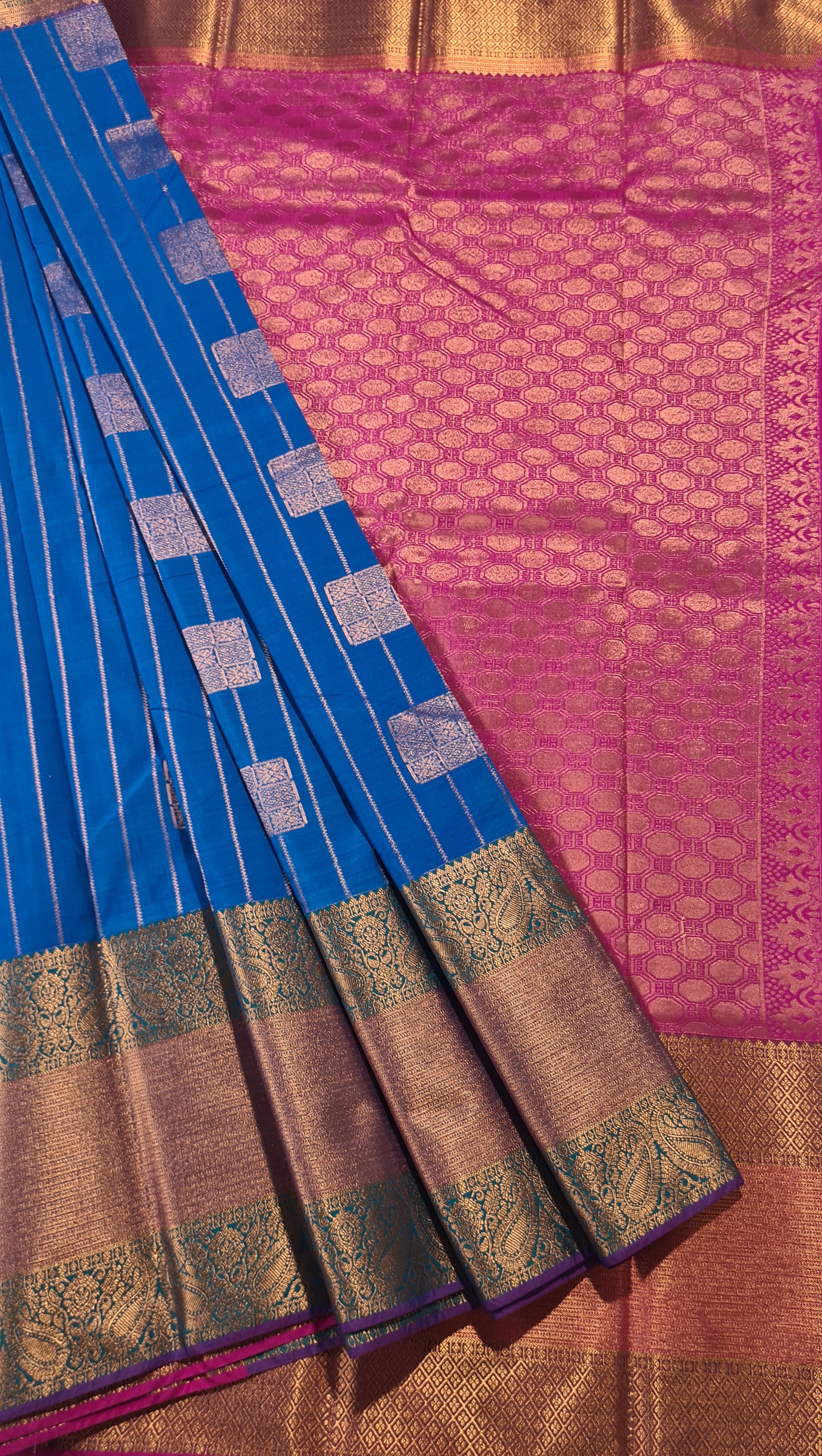 Kanchi Vegan Silk Saree With Contrast Blouse and Rich Jari Pallu