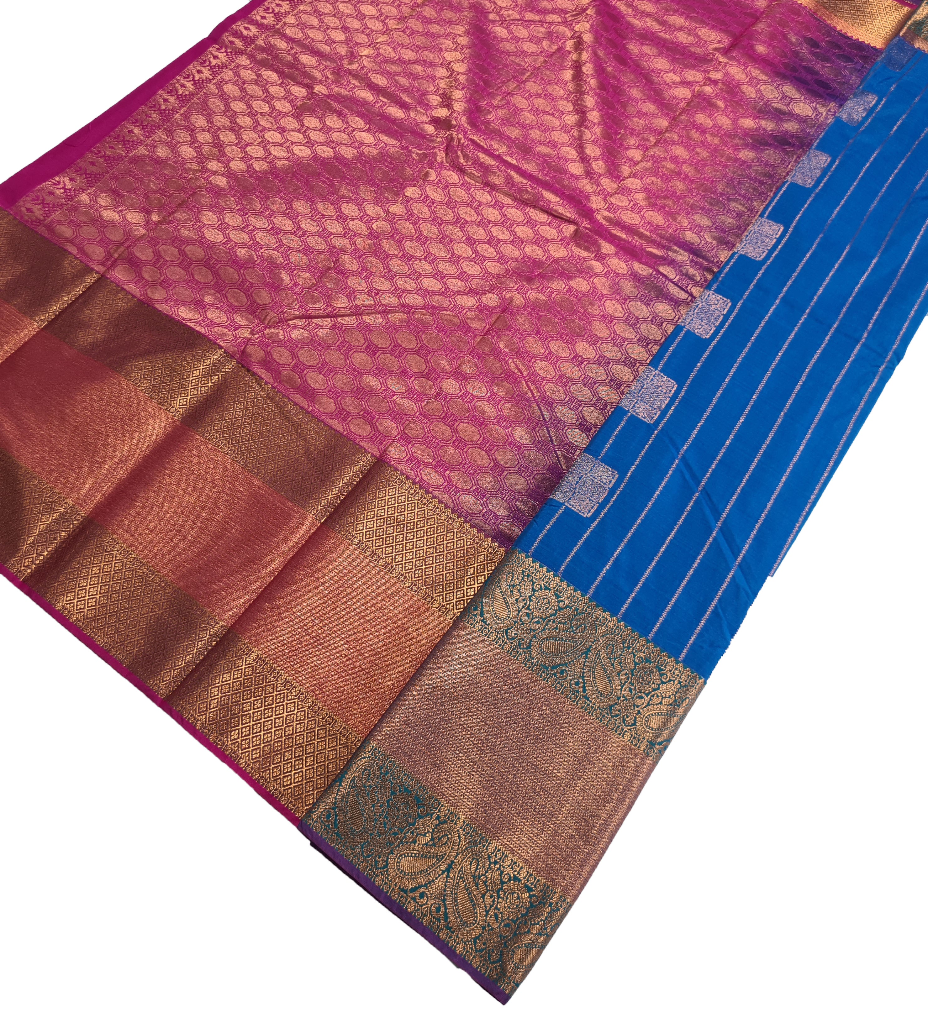 Kanchi Vegan Silk Saree With Contrast Blouse and Rich Jari Pallu