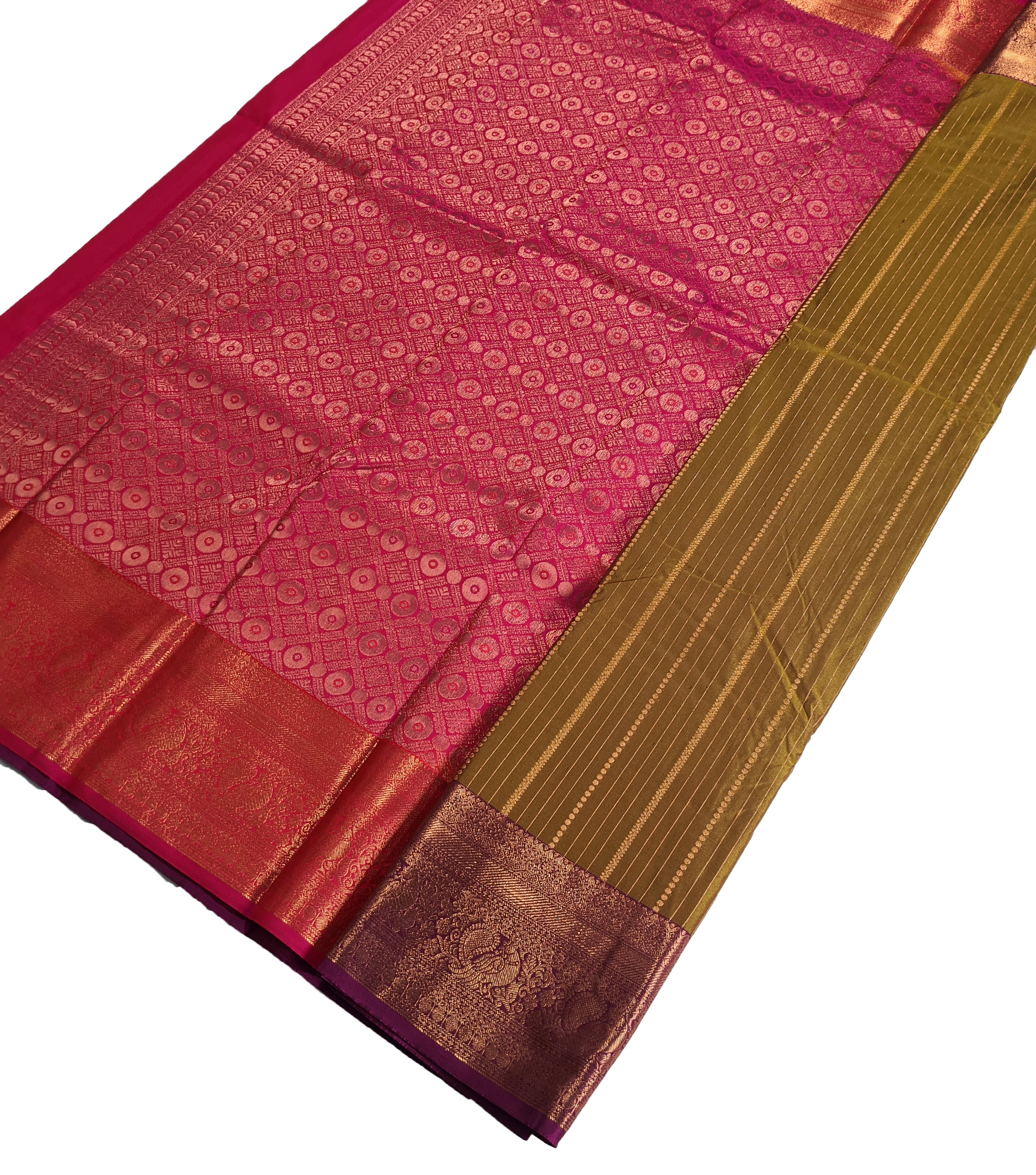 Kanchi Vegan Silk Saree With Contrast Blouse and Rich Jari Pallu