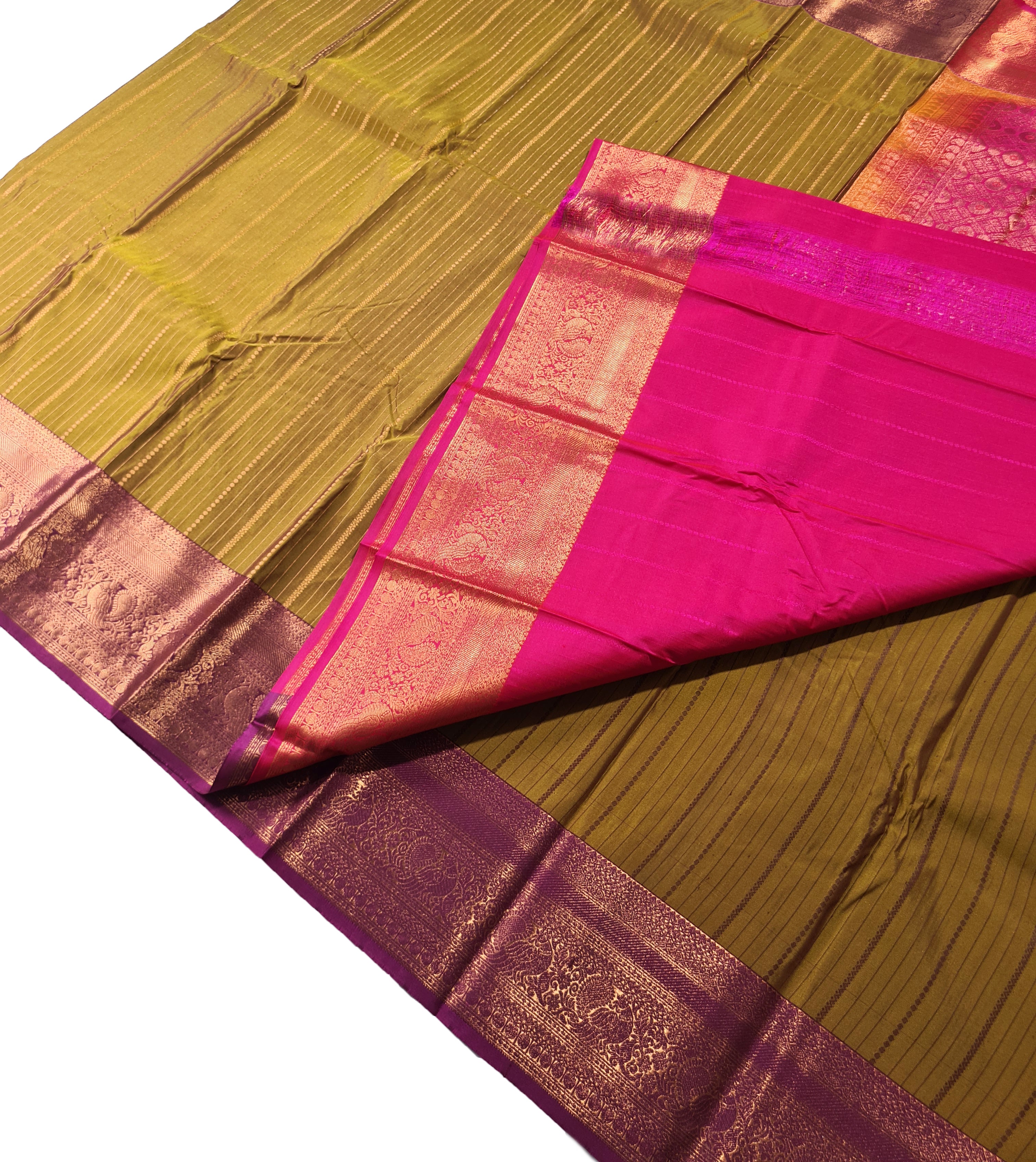 Kanchi Vegan Silk Saree With Contrast Blouse and Rich Jari Pallu