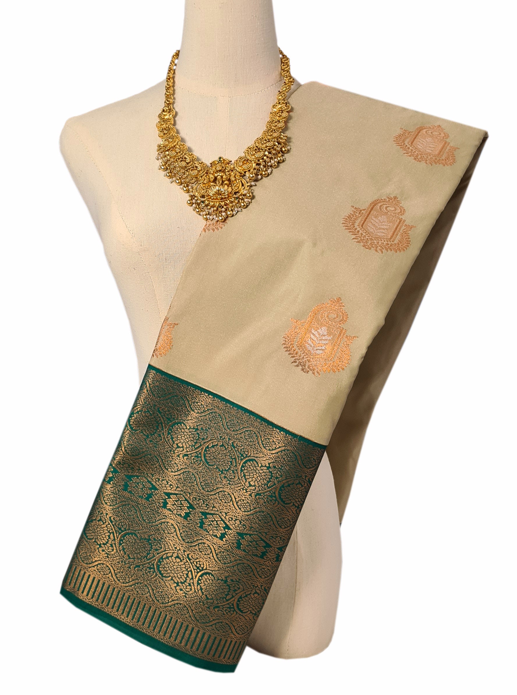 Kanchi Vegan Silk Saree With Contrast Blouse and Rich Jari Pallu