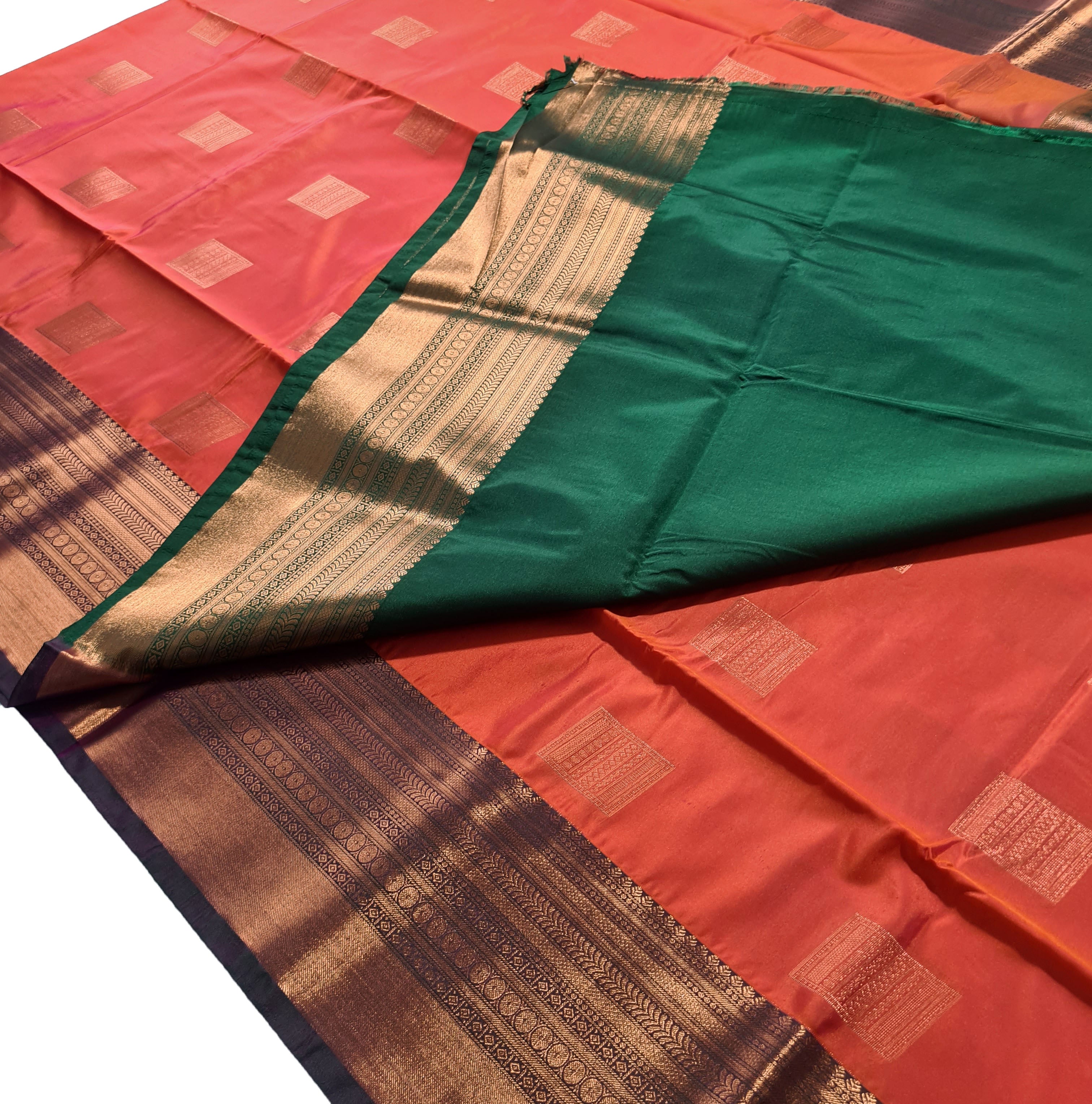 Kanchi Vegan Silk Saree With Contrast Blouse and Rich Jari Pallu