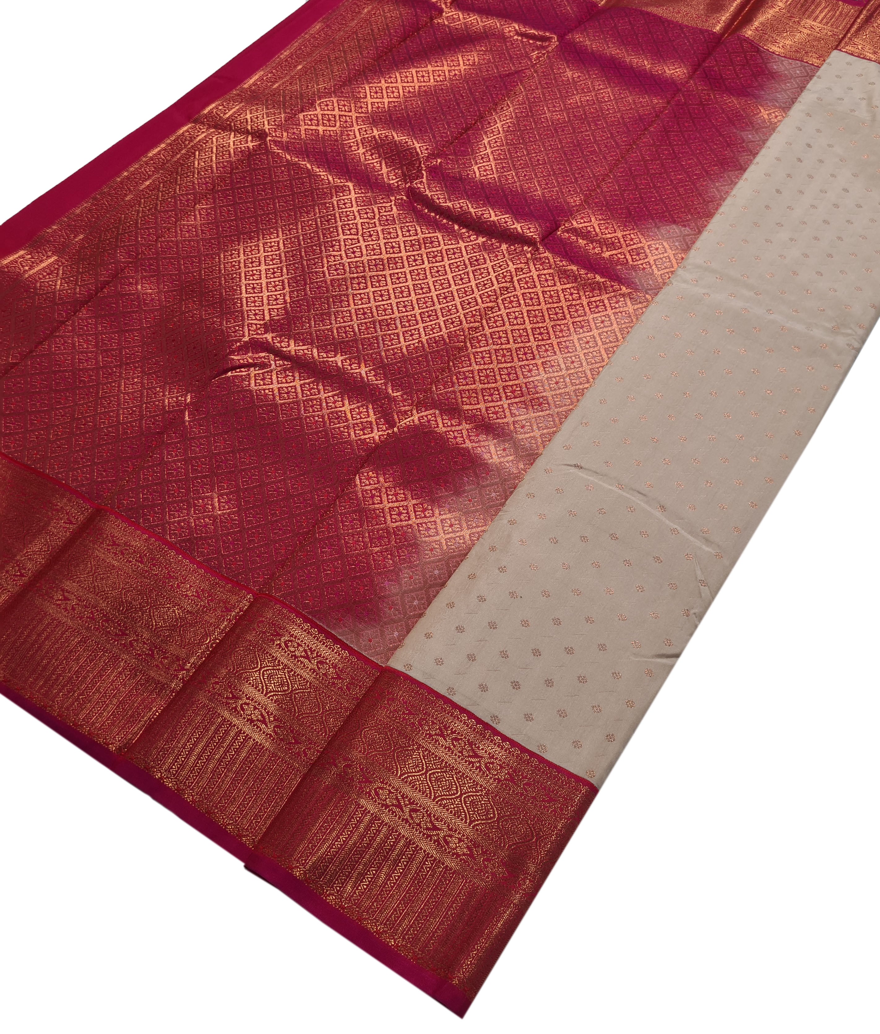 Kanchi Vegan Silk Saree With Contrast Blouse and Rich Jari Pallu