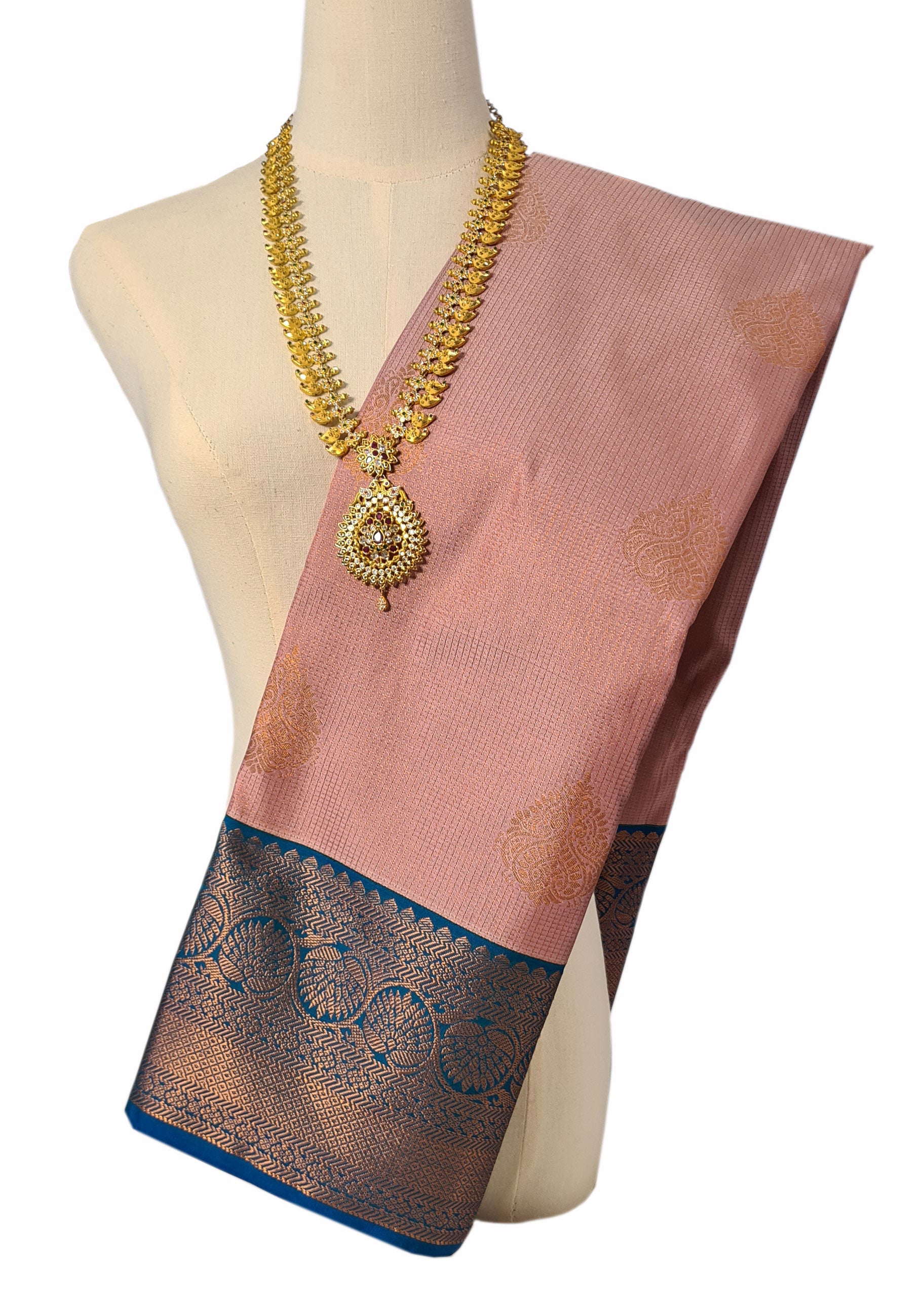 Kanchi Vegan Silk Saree With Contrast Blouse and Rich Jari Pallu