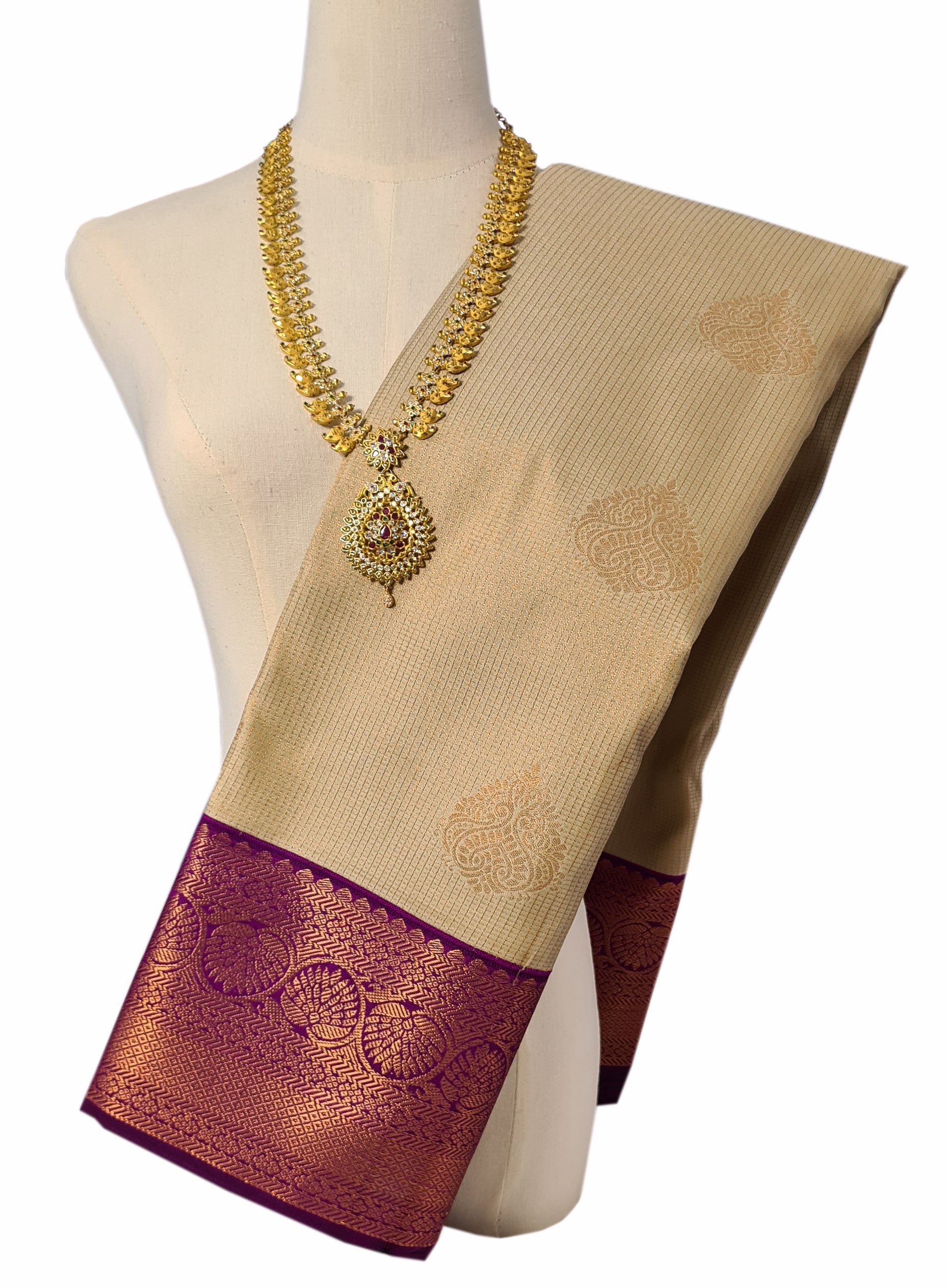 Kanchi Vegan Silk Saree With Contrast Blouse and Rich Jari Pallu