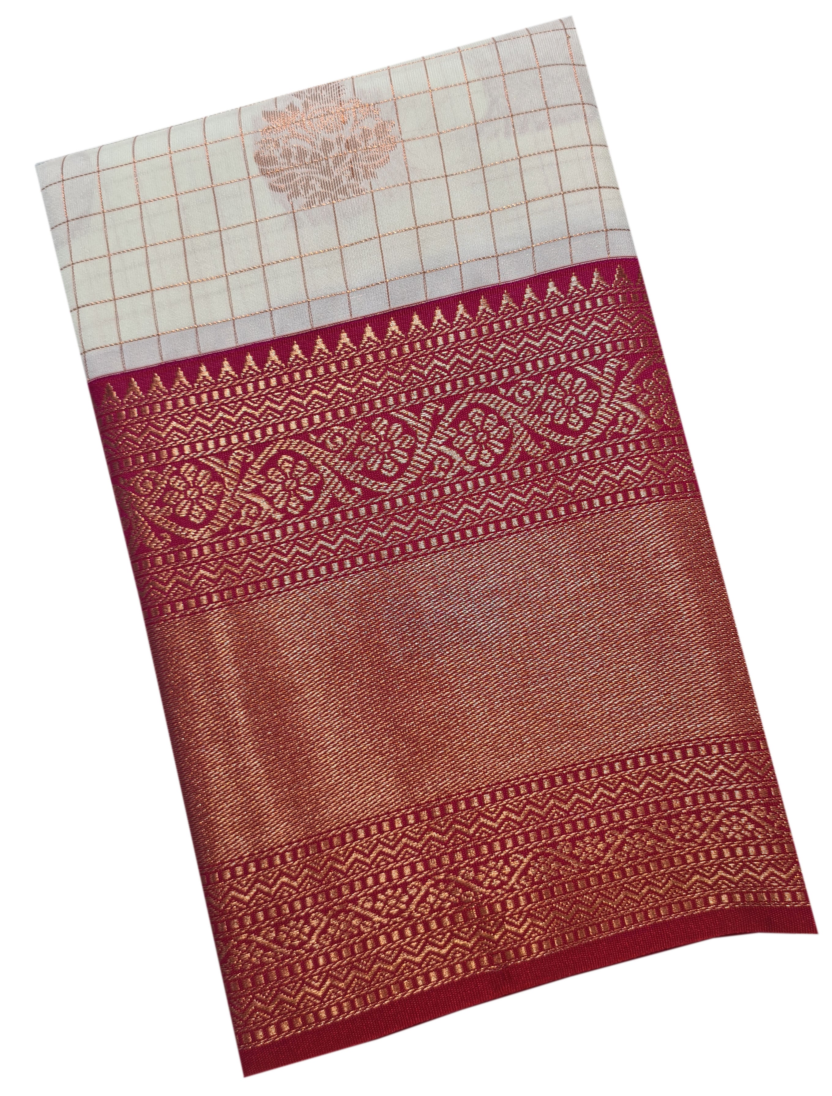 Kanchi Vegan Silk Saree With Contrast Blouse and Rich Jari Pallu