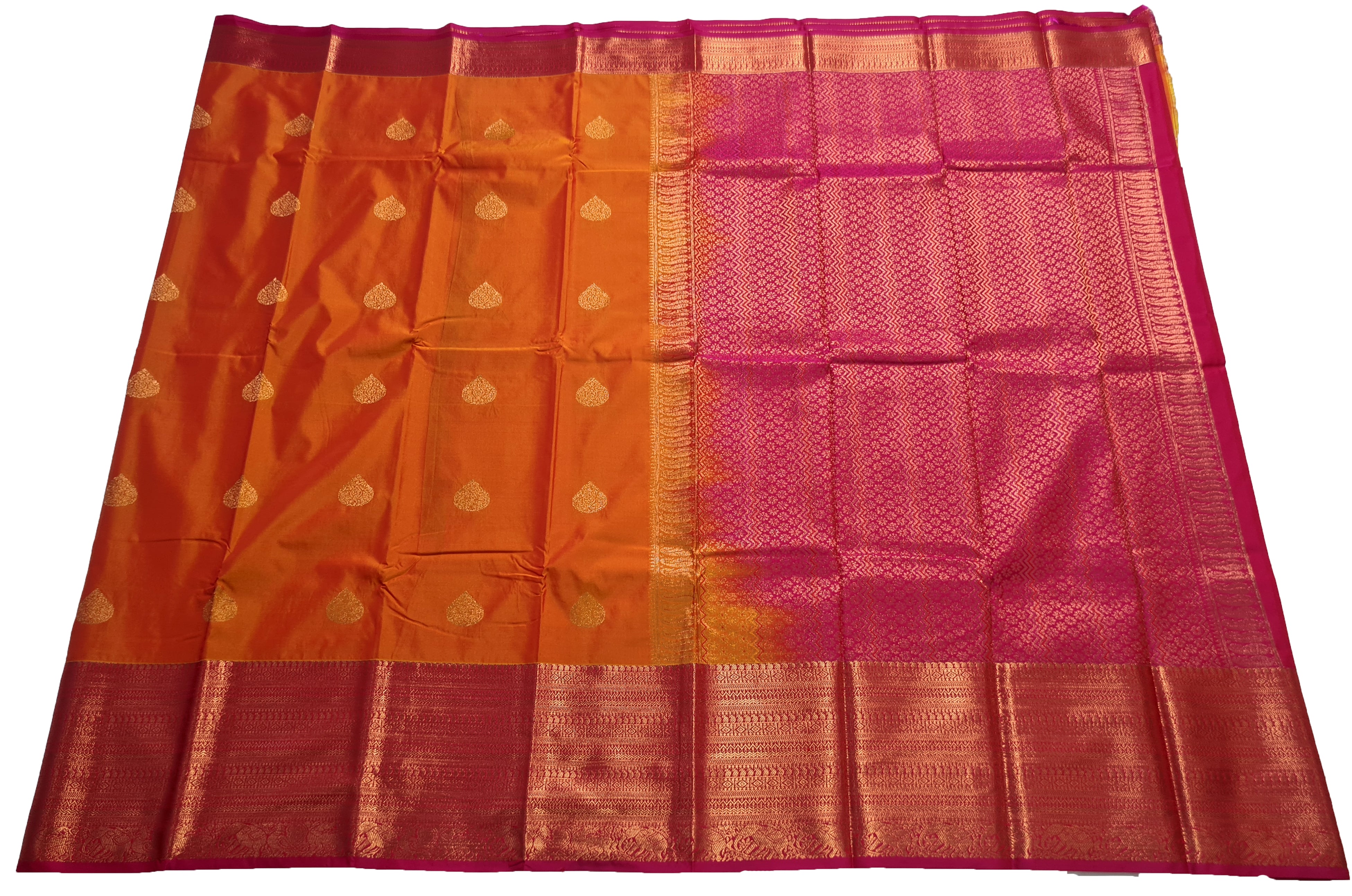 Kanchi Vegan Silk Saree With Contrast Blouse and Rich Jari Pallu