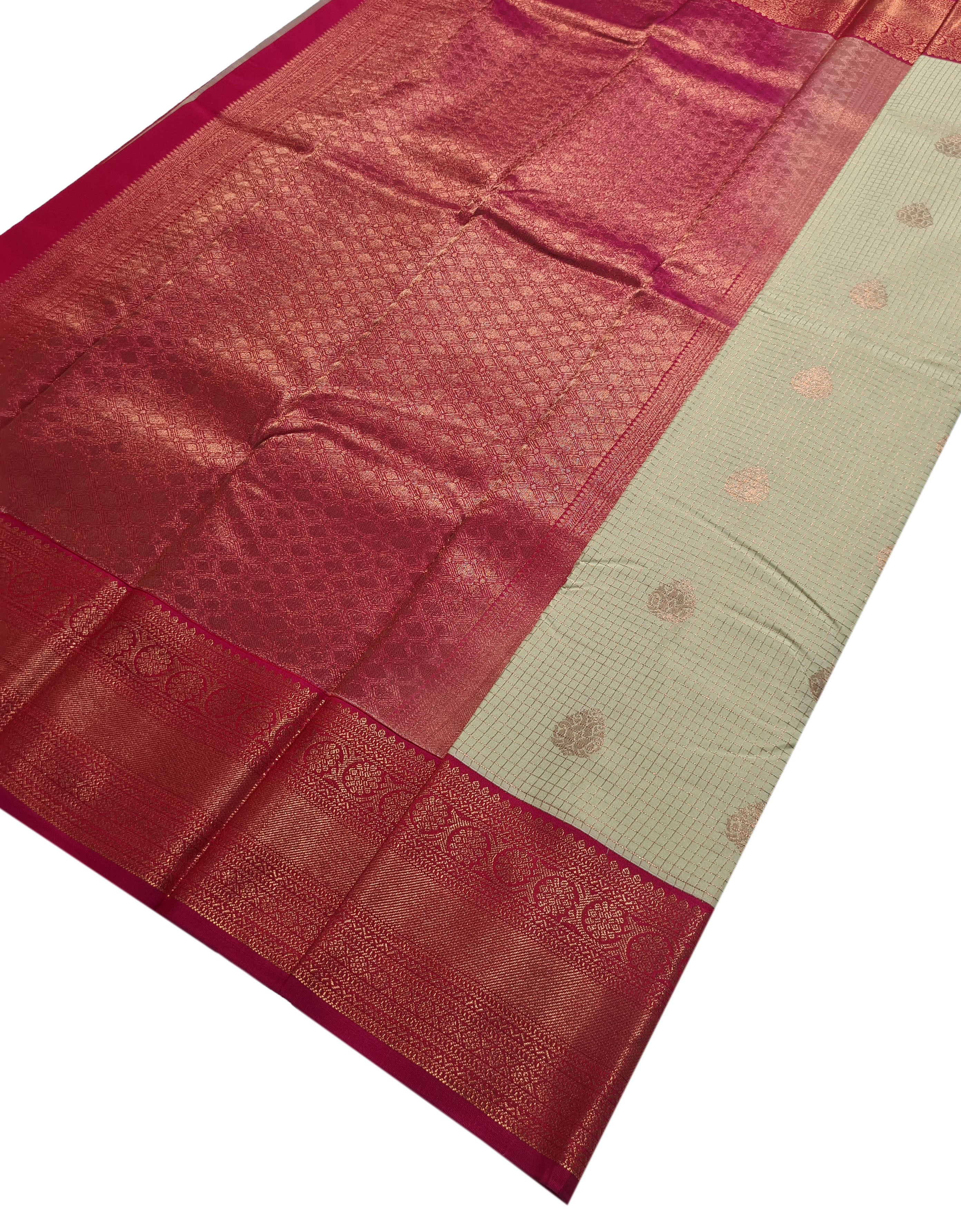 Kanchi Vegan Silk Saree With Contrast Blouse and Rich Jari Pallu