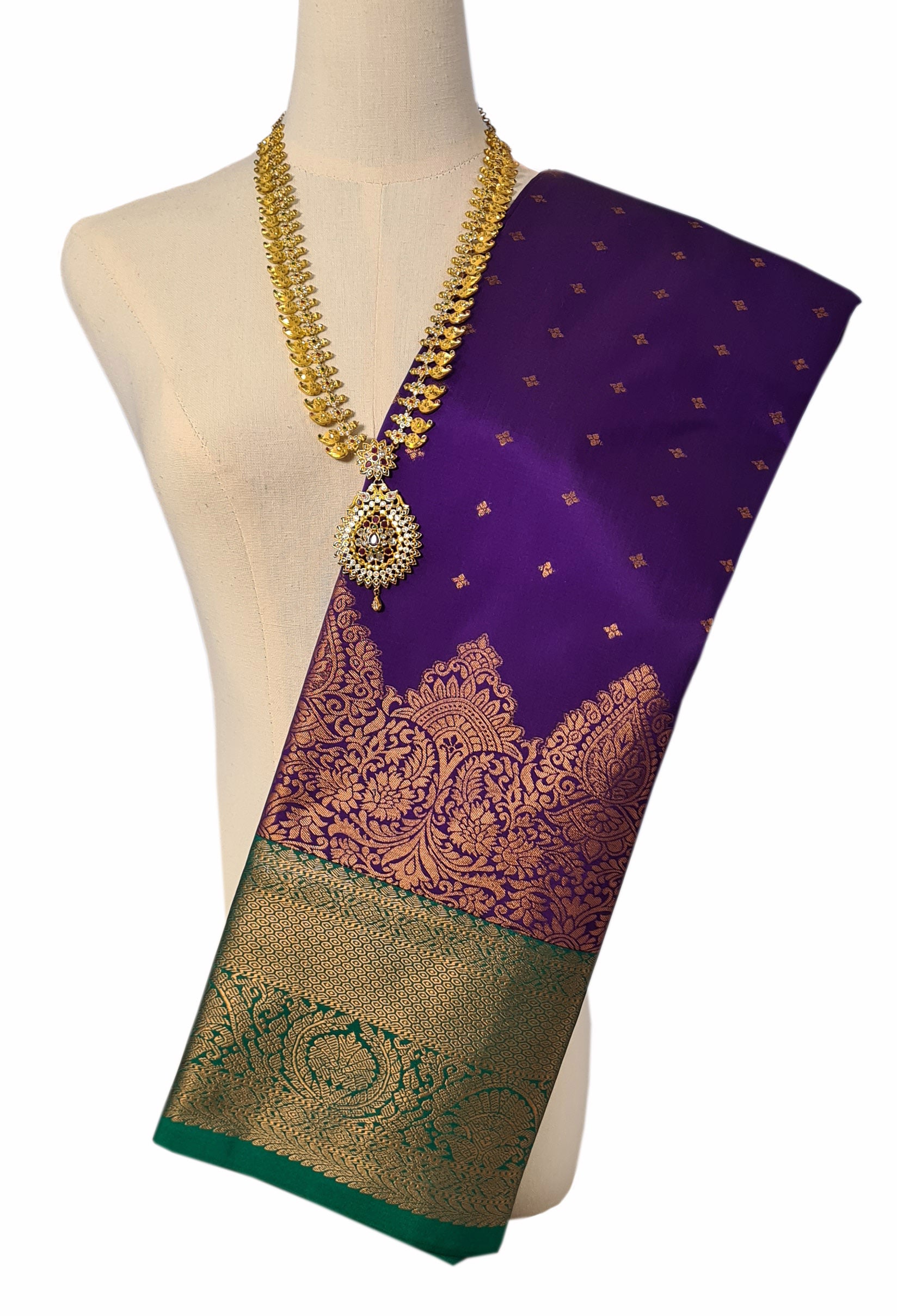 Kanchi Vegan Silk Saree With Contrast Blouse and Rich Jari Pallu