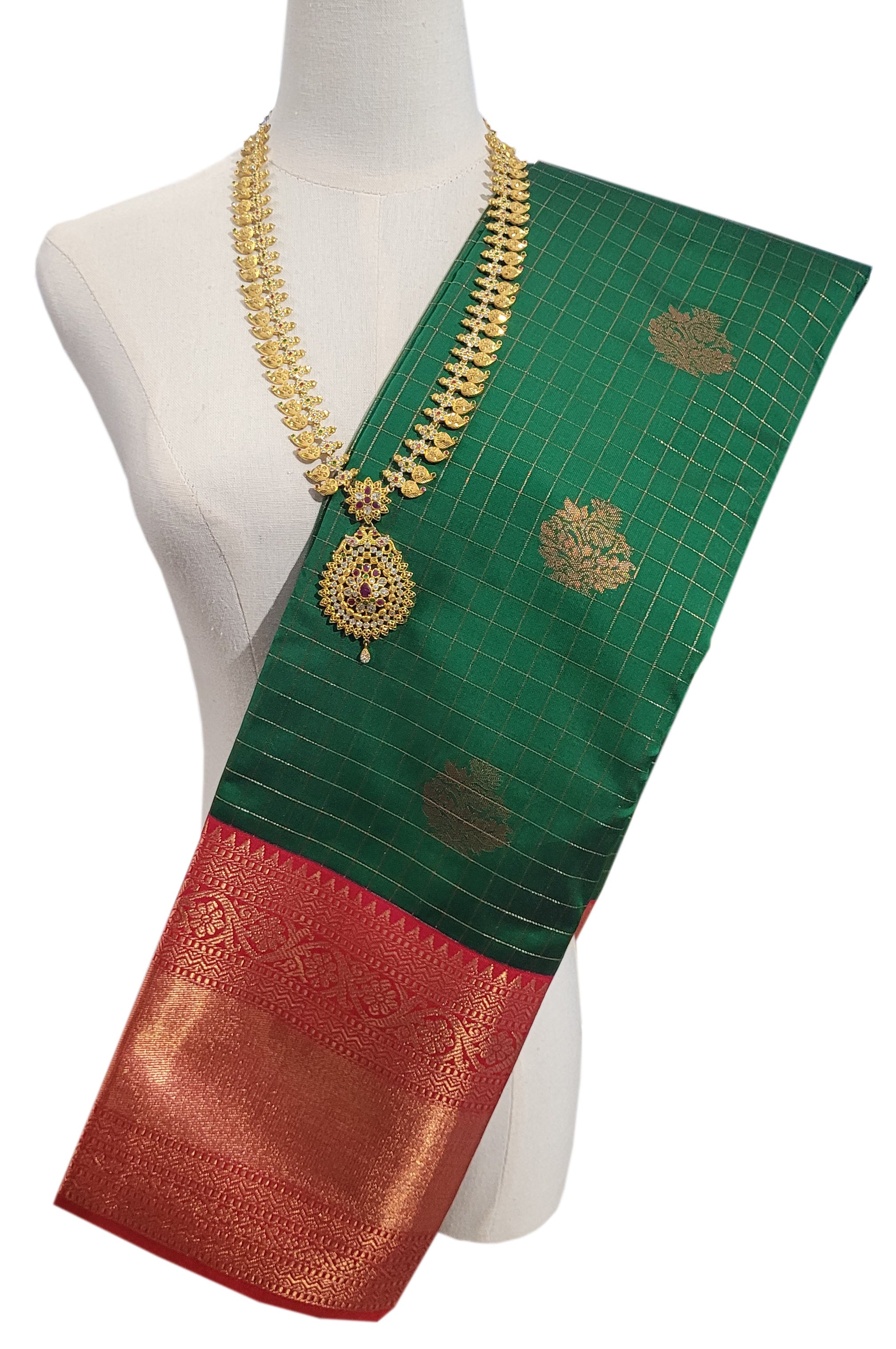 Kanchi Vegan Silk Saree With Contrast Blouse and Rich Jari Pallu