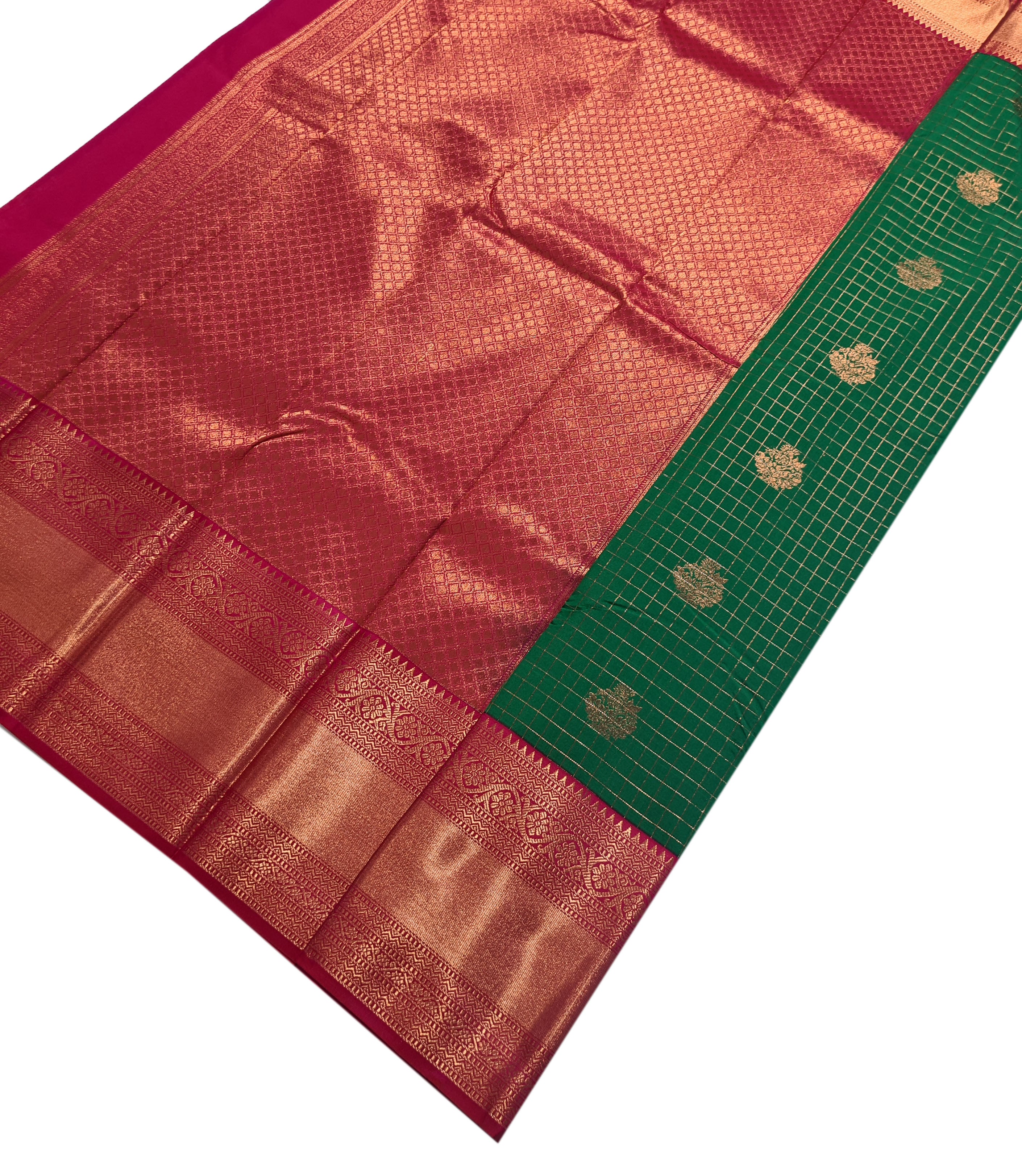 Kanchi Vegan Silk Saree With Contrast Blouse and Rich Jari Pallu