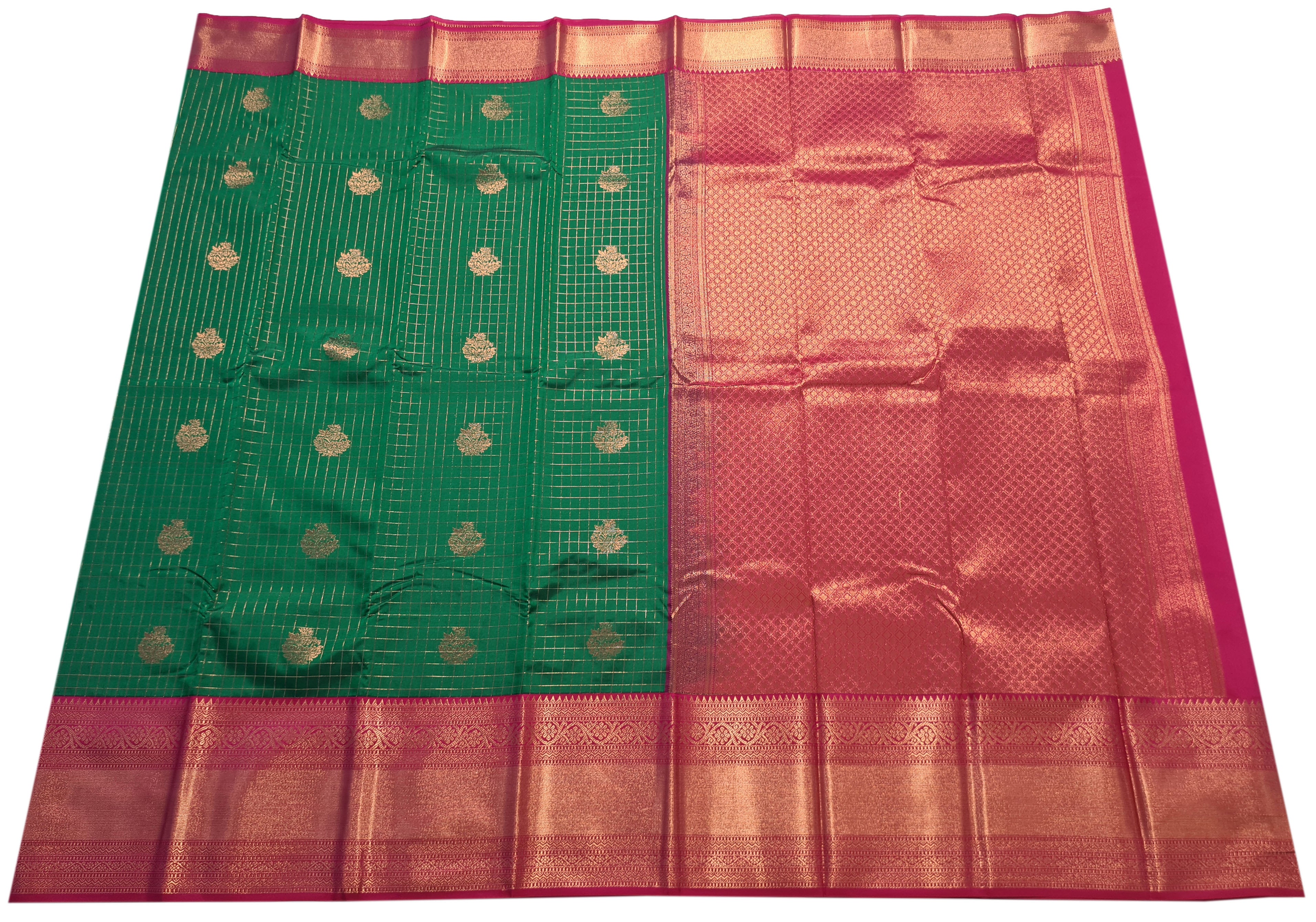 Kanchi Vegan Silk Saree With Contrast Blouse and Rich Jari Pallu