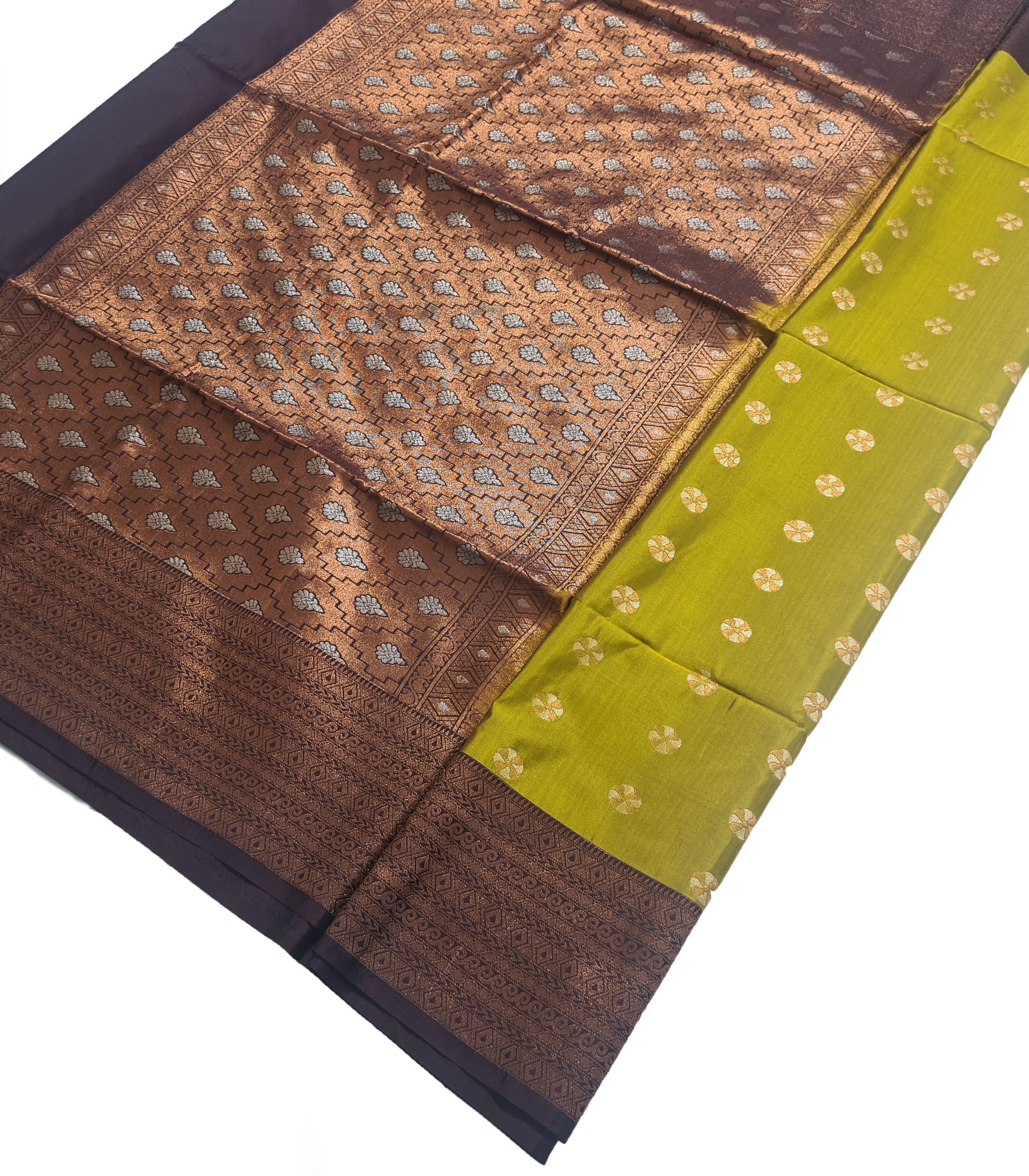 Kanchi Vegan Silk Saree With Contrast Blouse and Rich Jari Pallu