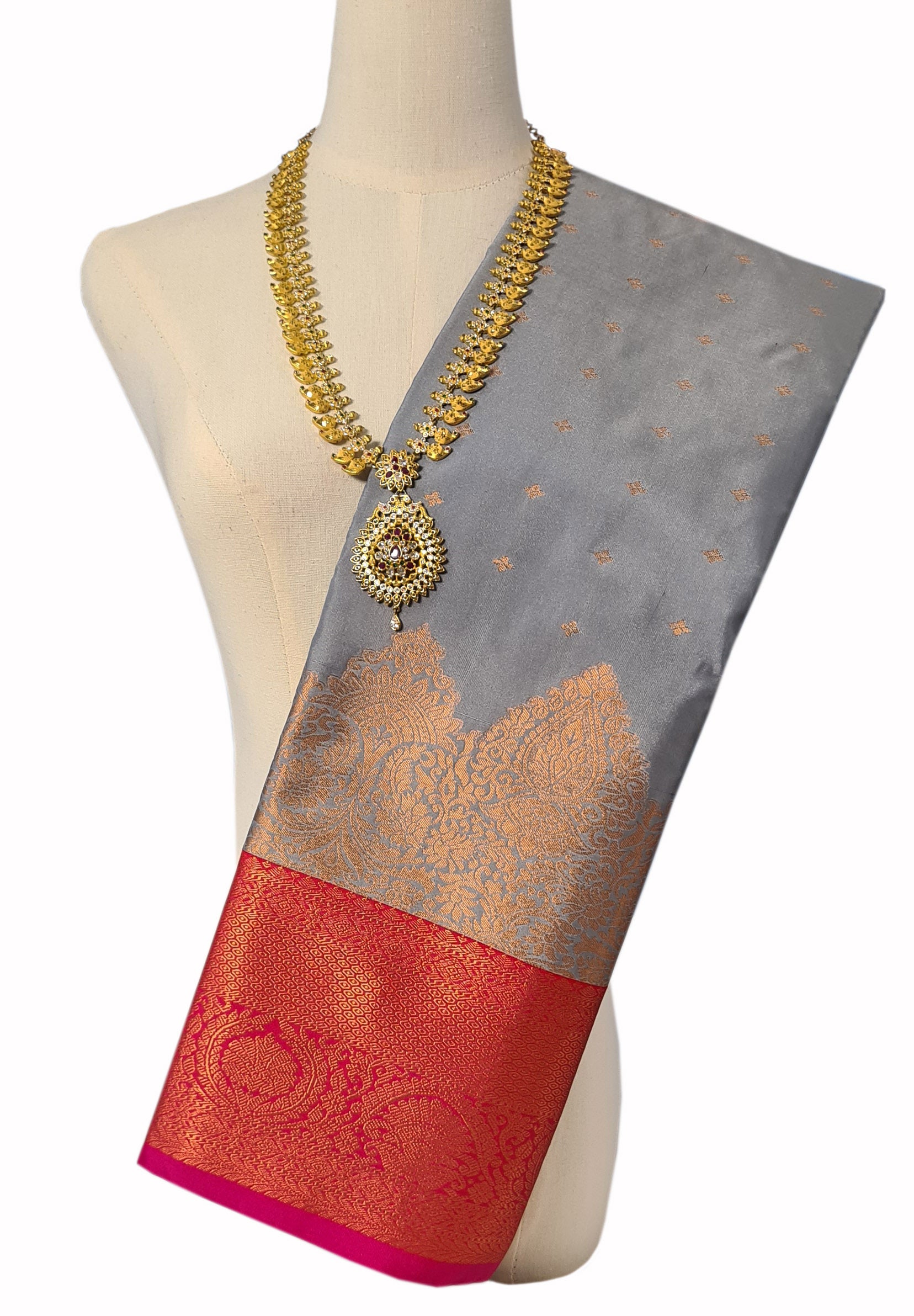 Kanchi Vegan Silk Saree With Contrast Blouse and Rich Jari Pallu