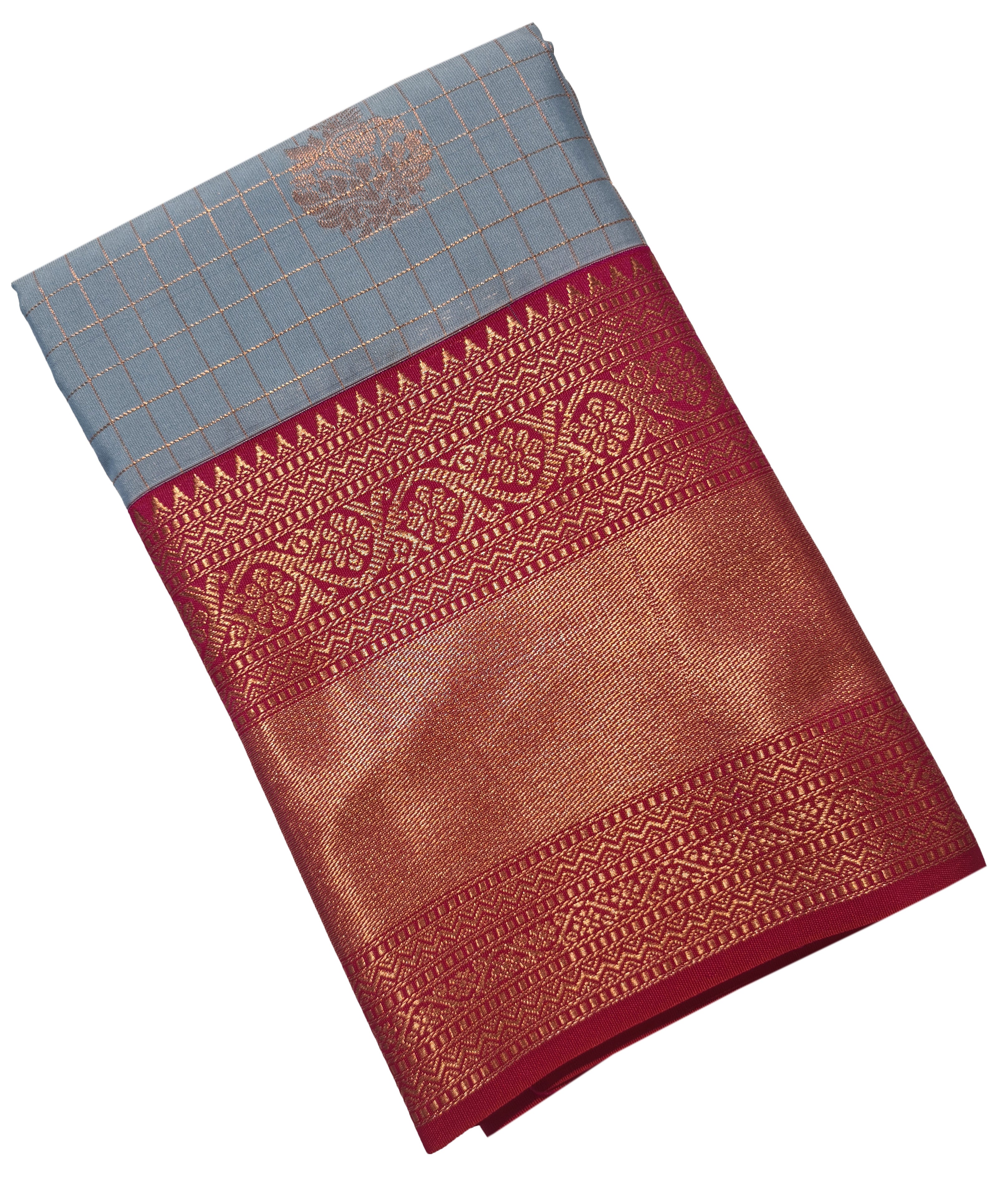 Kanchi Vegan Silk Saree With Contrast Blouse and Rich Jari Pallu