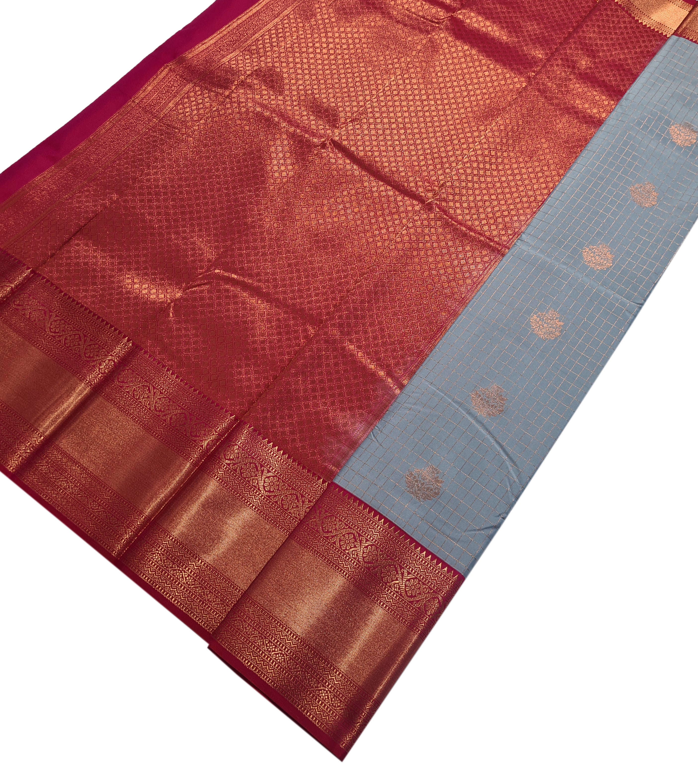 Kanchi Vegan Silk Saree With Contrast Blouse and Rich Jari Pallu