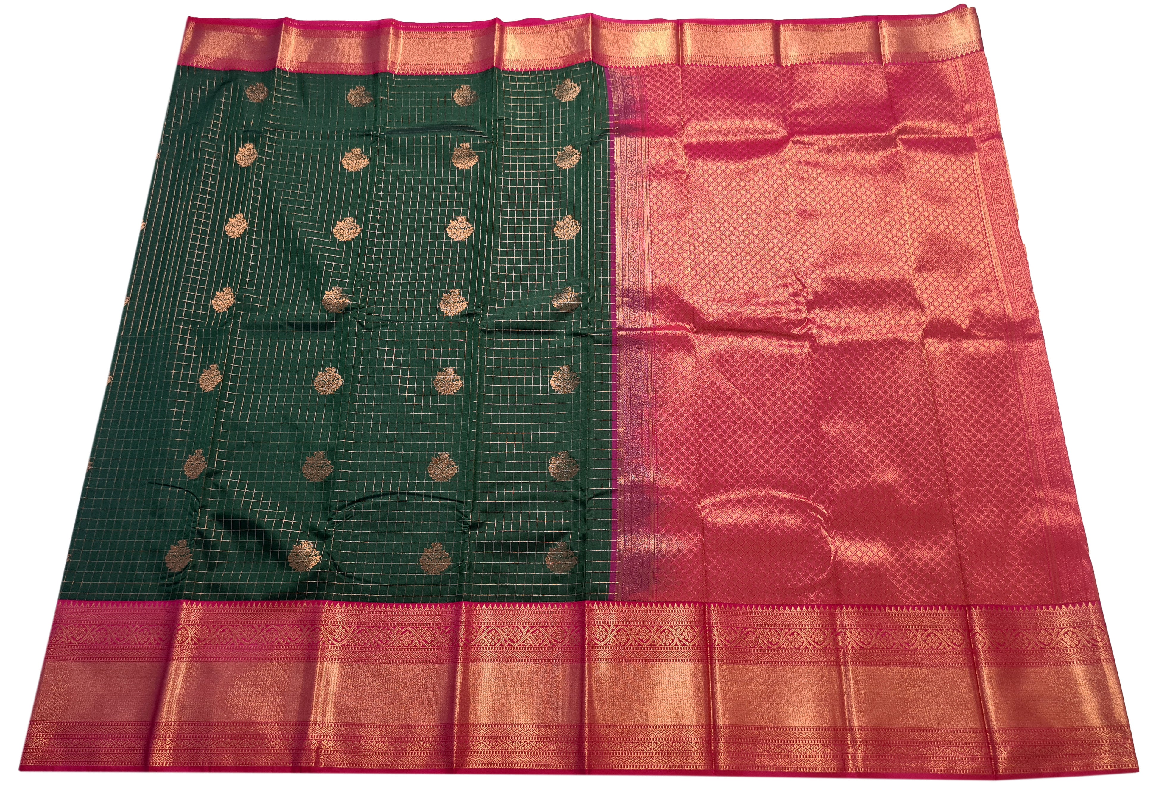 Kanchi Vegan Silk Saree With Contrast Blouse and Rich Jari Pallu