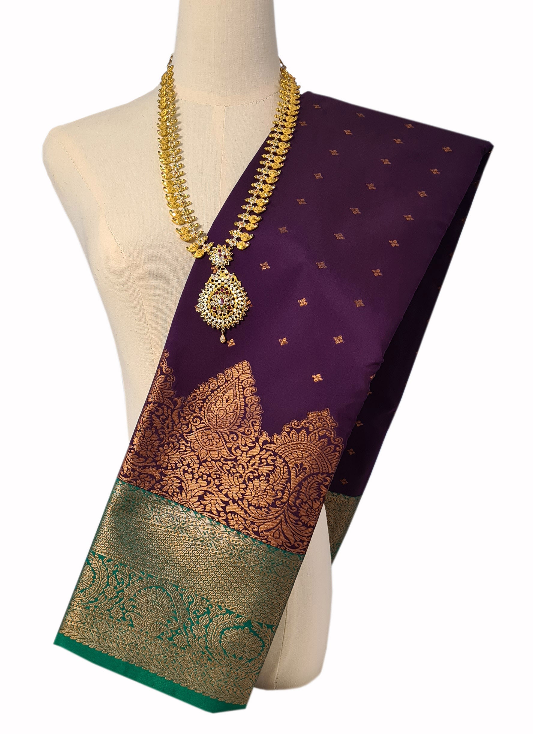 Kanchi Vegan Silk Saree With Contrast Blouse and Rich Jari Pallu