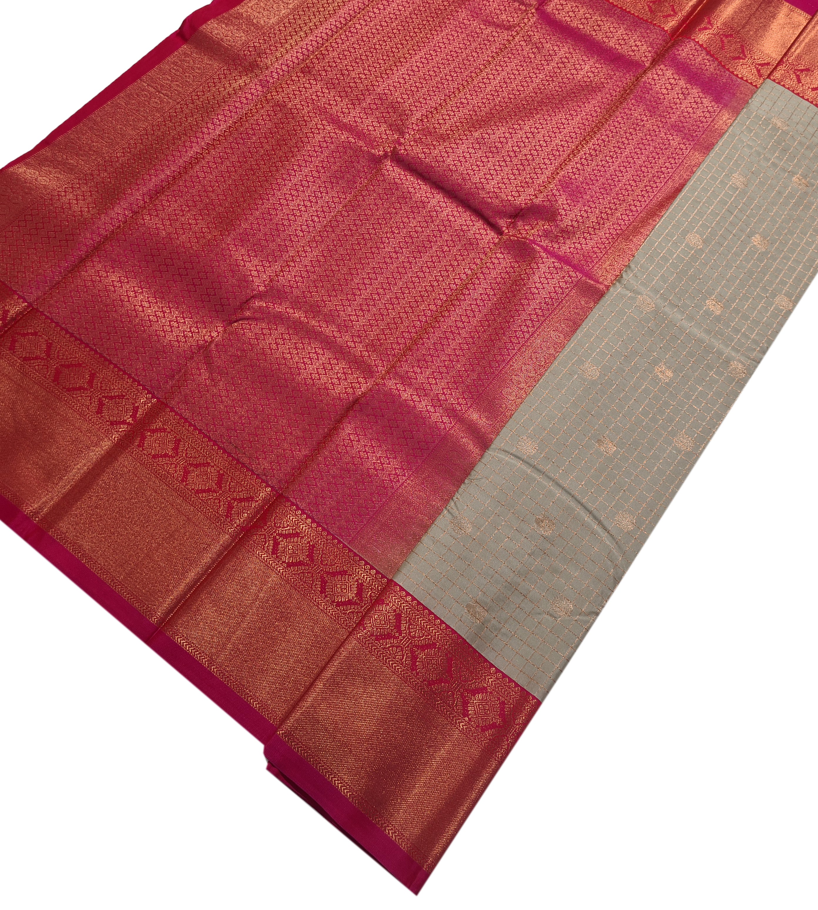 Kanchi Vegan Silk Saree With Contrast Blouse and Rich Jari Pallu