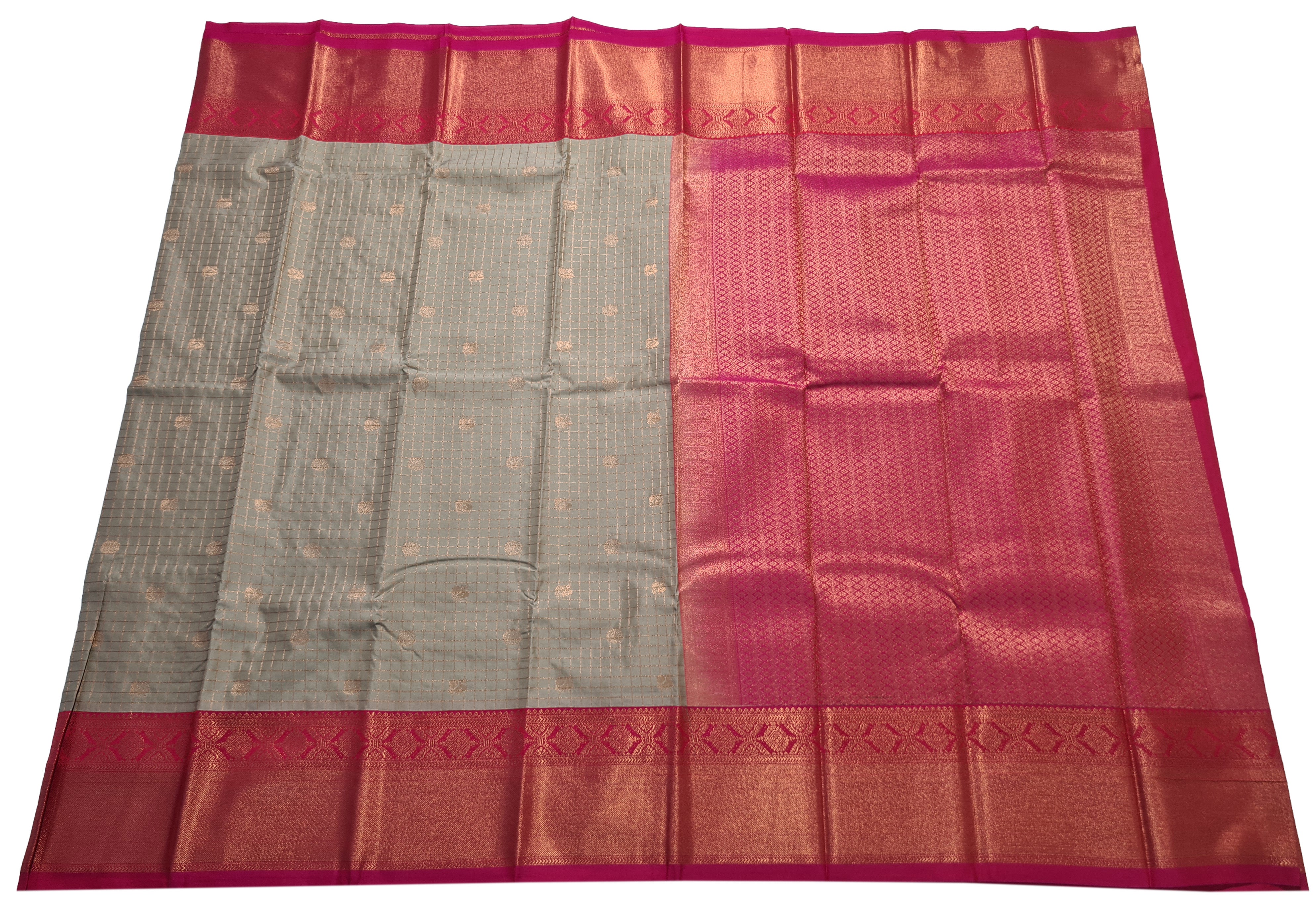 Kanchi Vegan Silk Saree With Contrast Blouse and Rich Jari Pallu