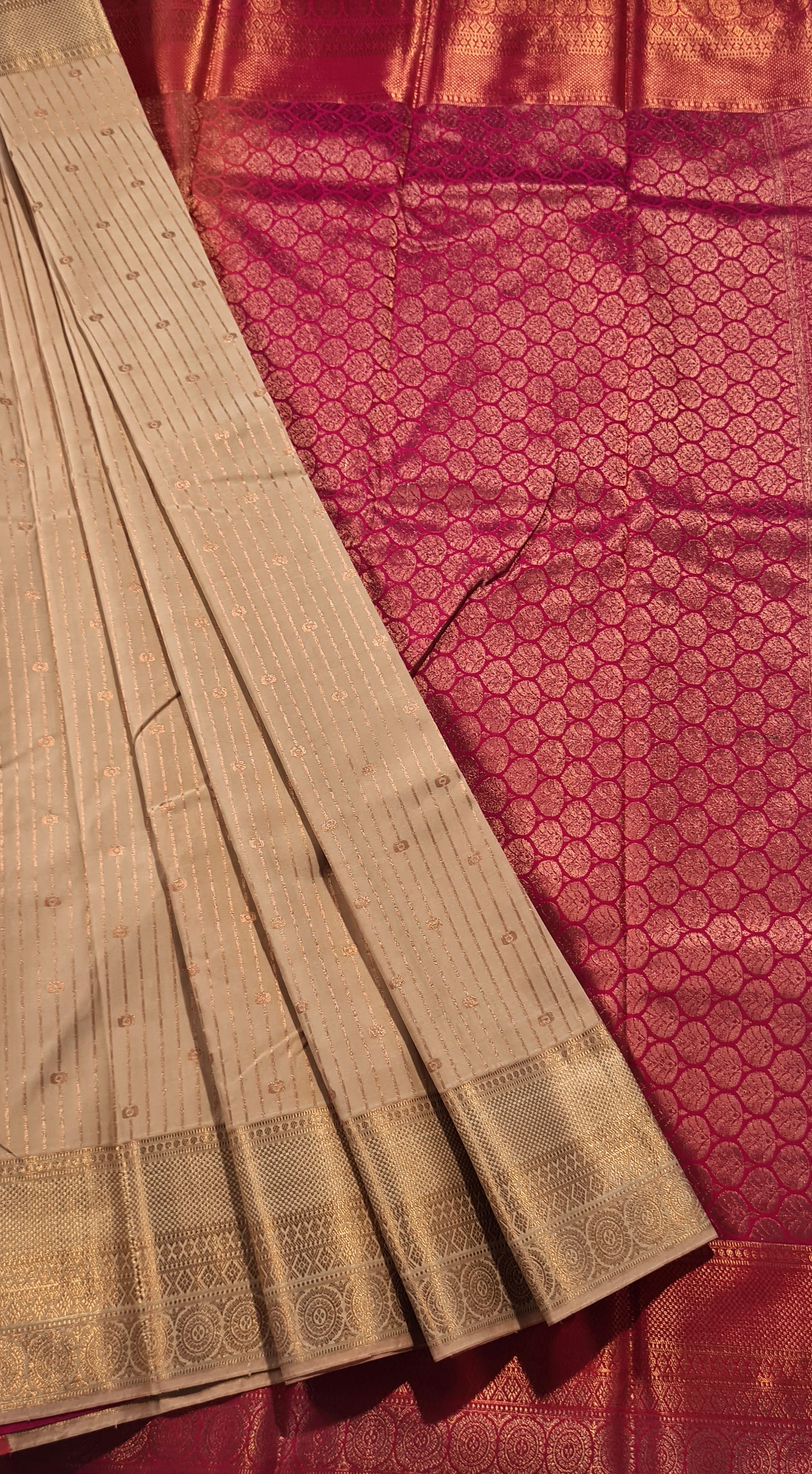 Kanchi Vegan Silk Saree With Contrast Blouse and Rich Jari Pallu