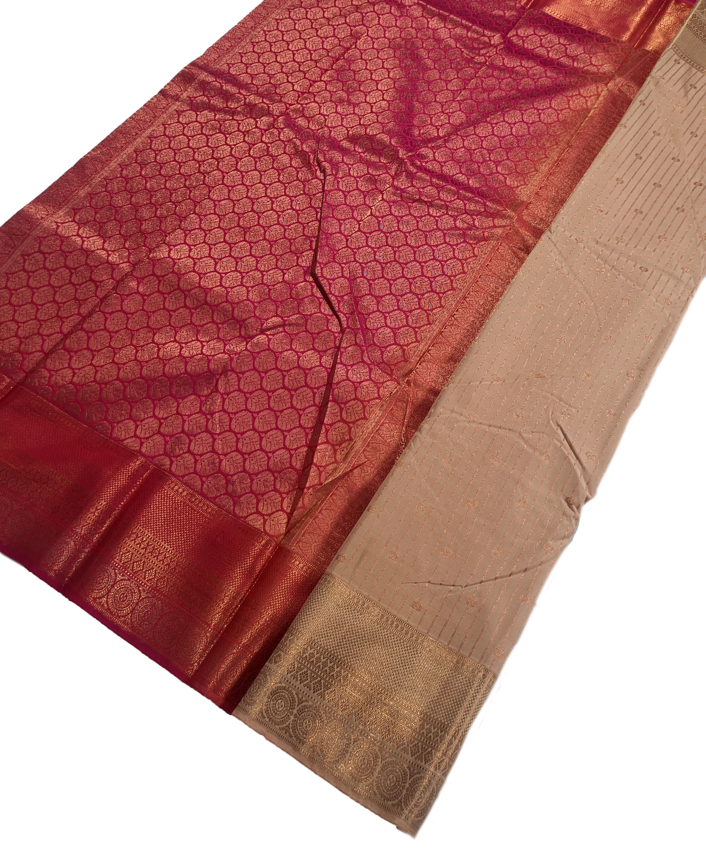 Kanchi Vegan Silk Saree With Contrast Blouse and Rich Jari Pallu