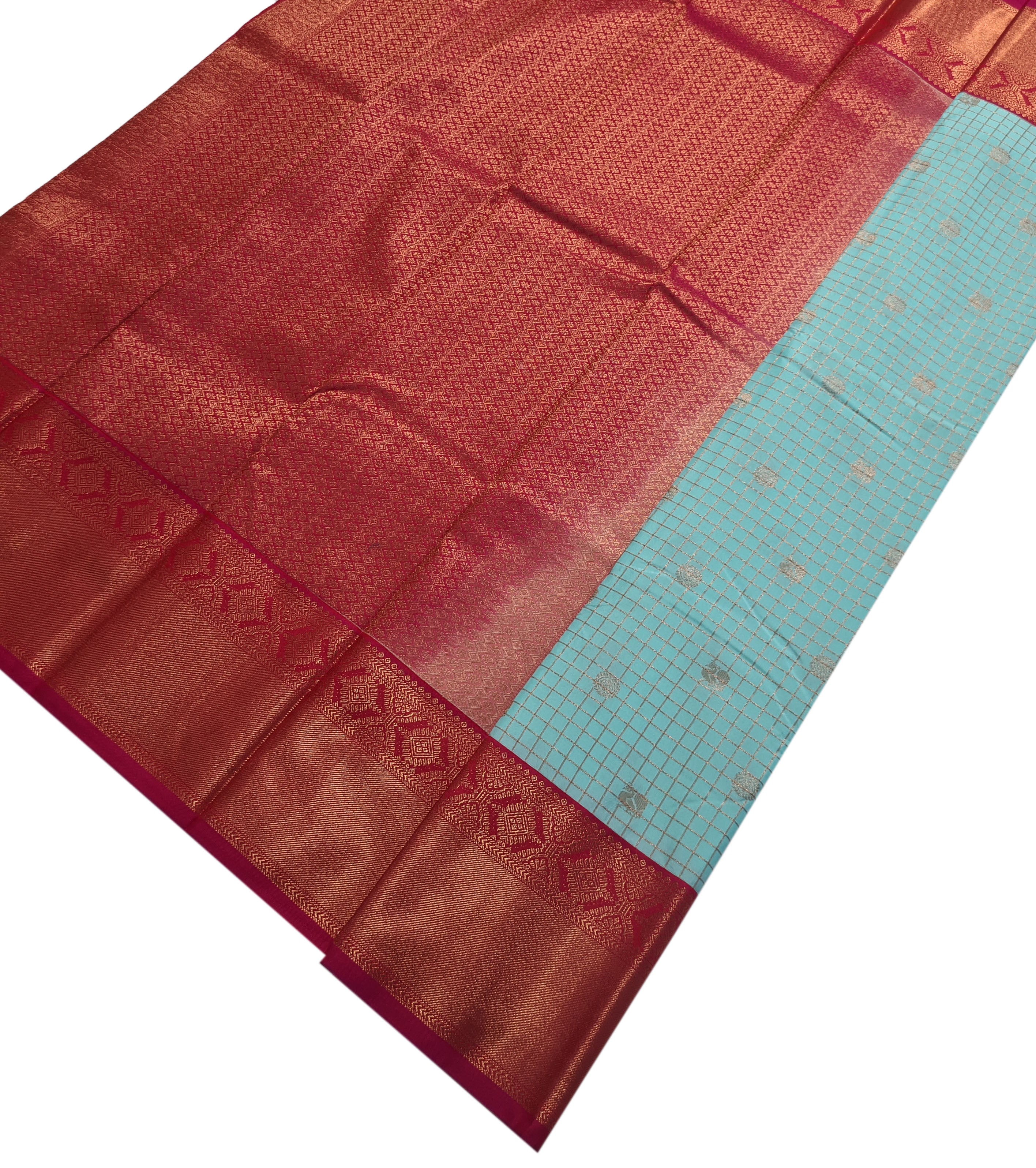 Kanchi Vegan Silk Saree With Contrast Blouse and Rich Jari Pallu