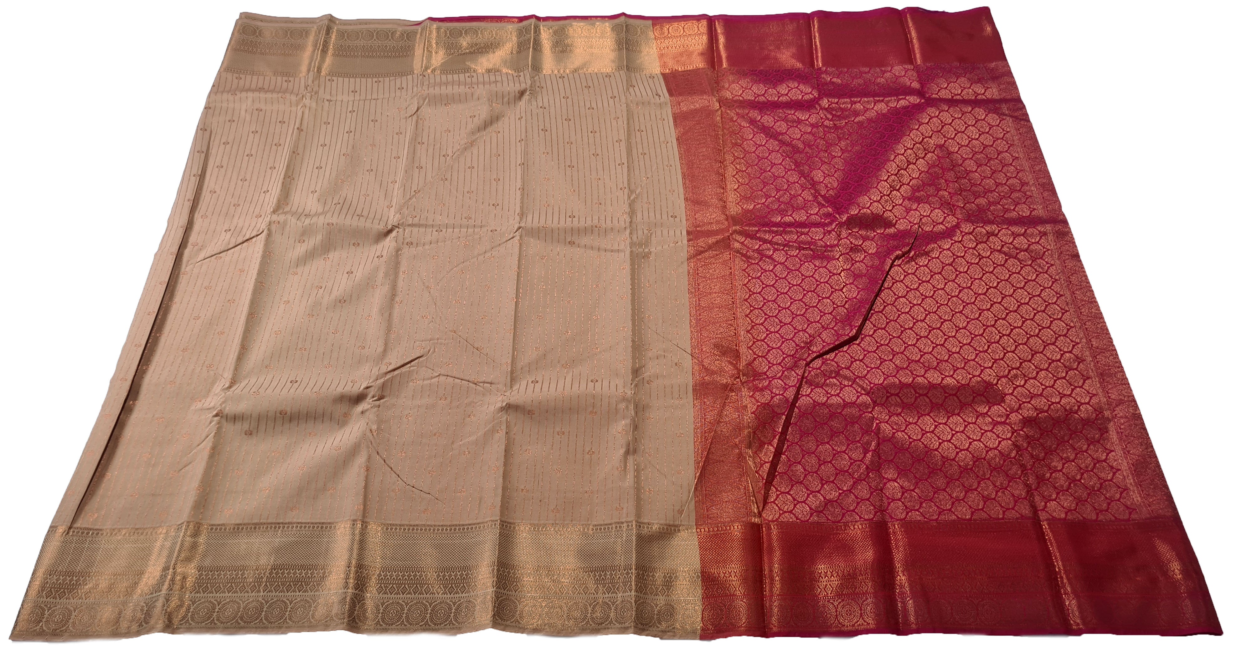 Kanchi Vegan Silk Saree With Contrast Blouse and Rich Jari Pallu