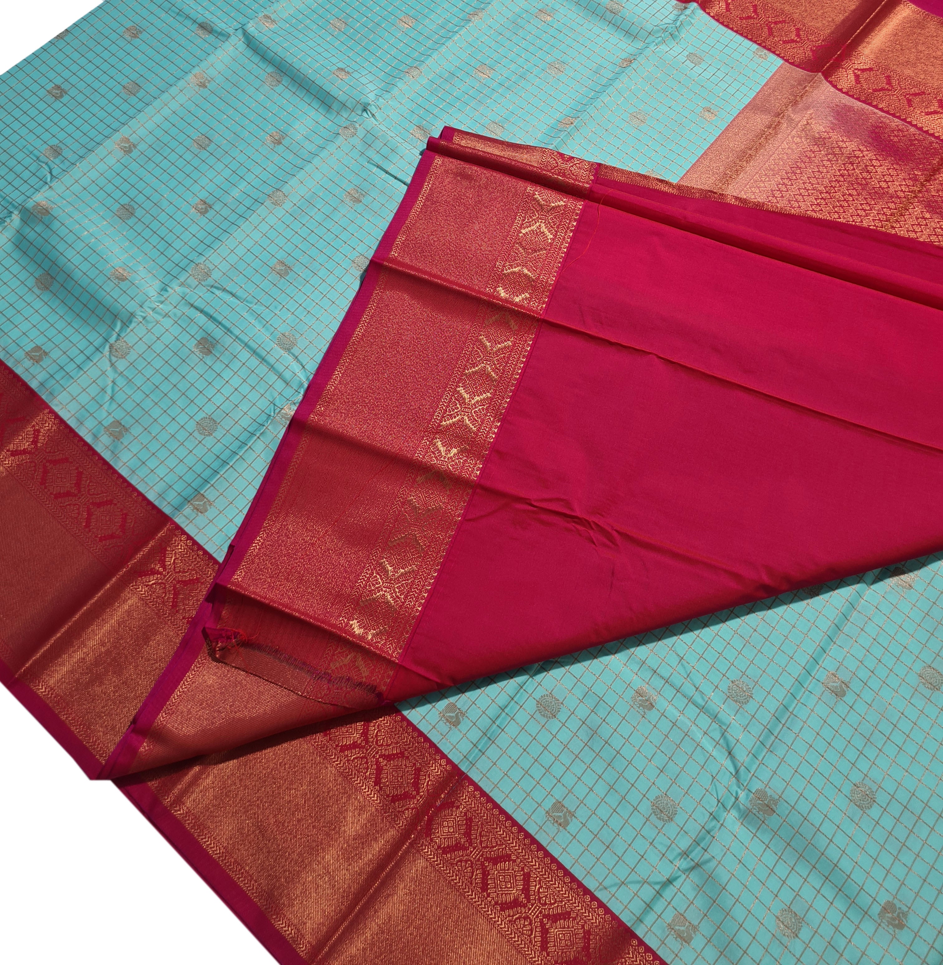 Kanchi Vegan Silk Saree With Contrast Blouse and Rich Jari Pallu