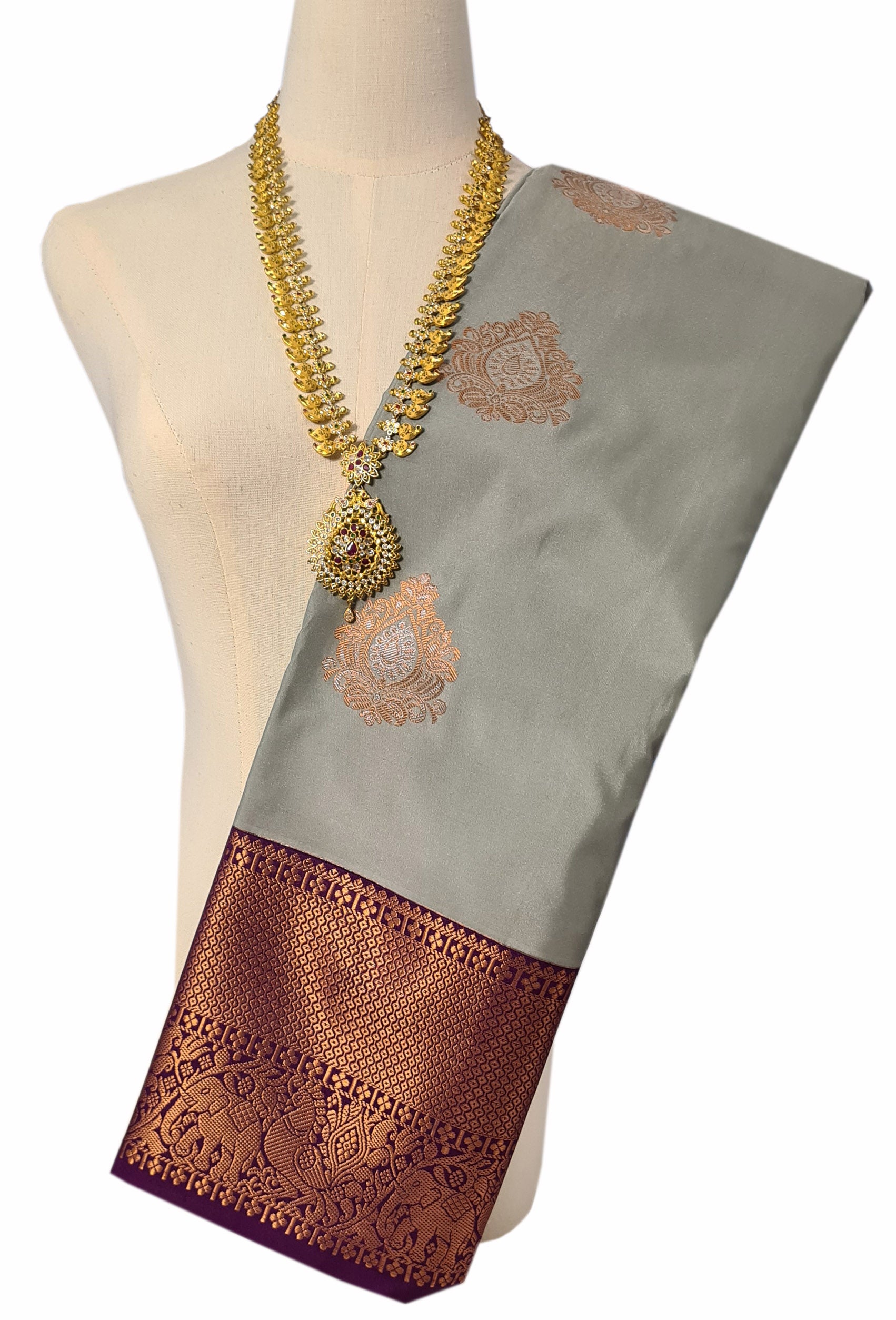 Kanchi Vegan Silk Saree With Contrast Blouse and Rich Jari Pallu