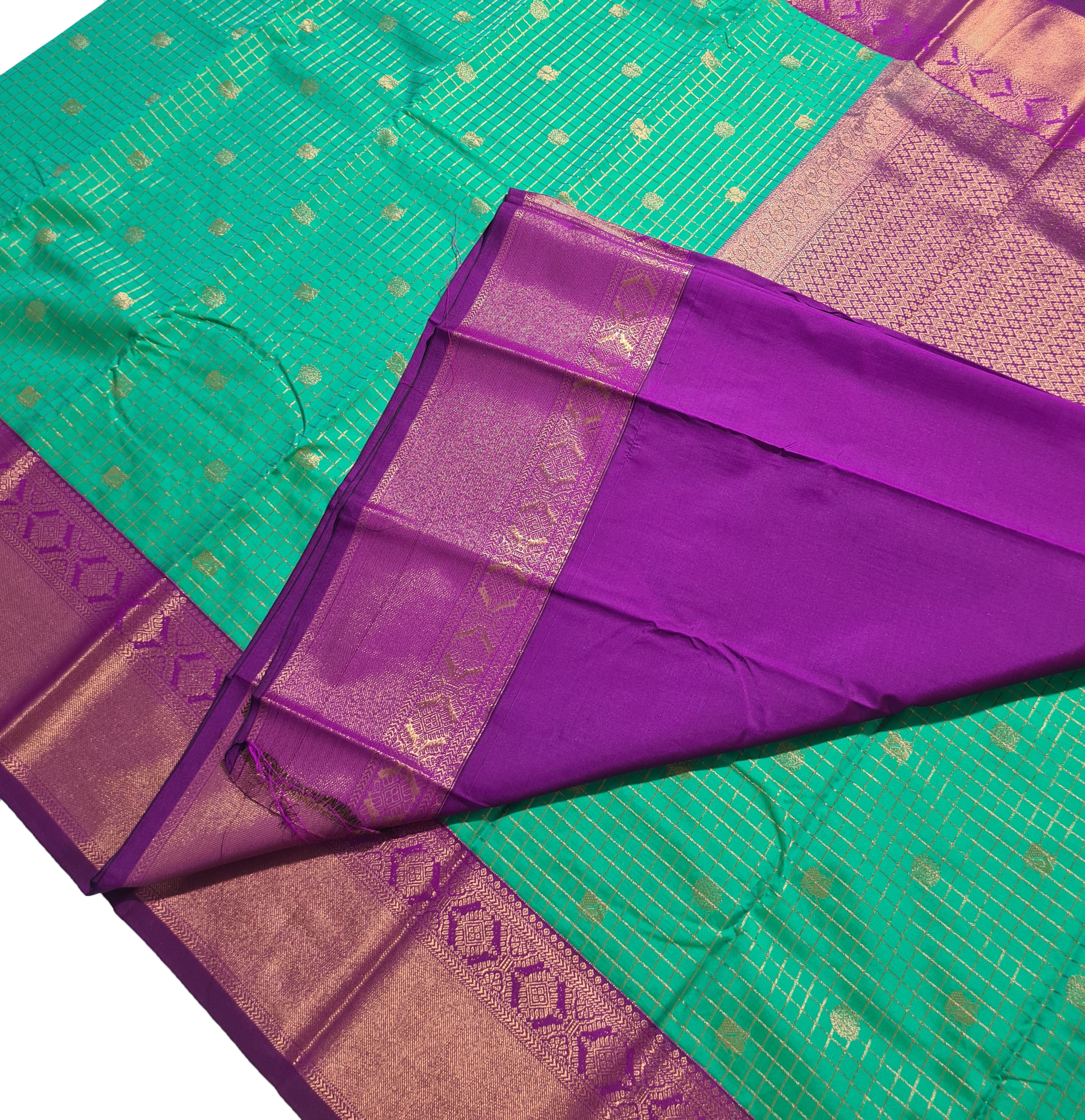 Kanchi Vegan Silk Saree With Contrast Blouse and Rich Jari Pallu