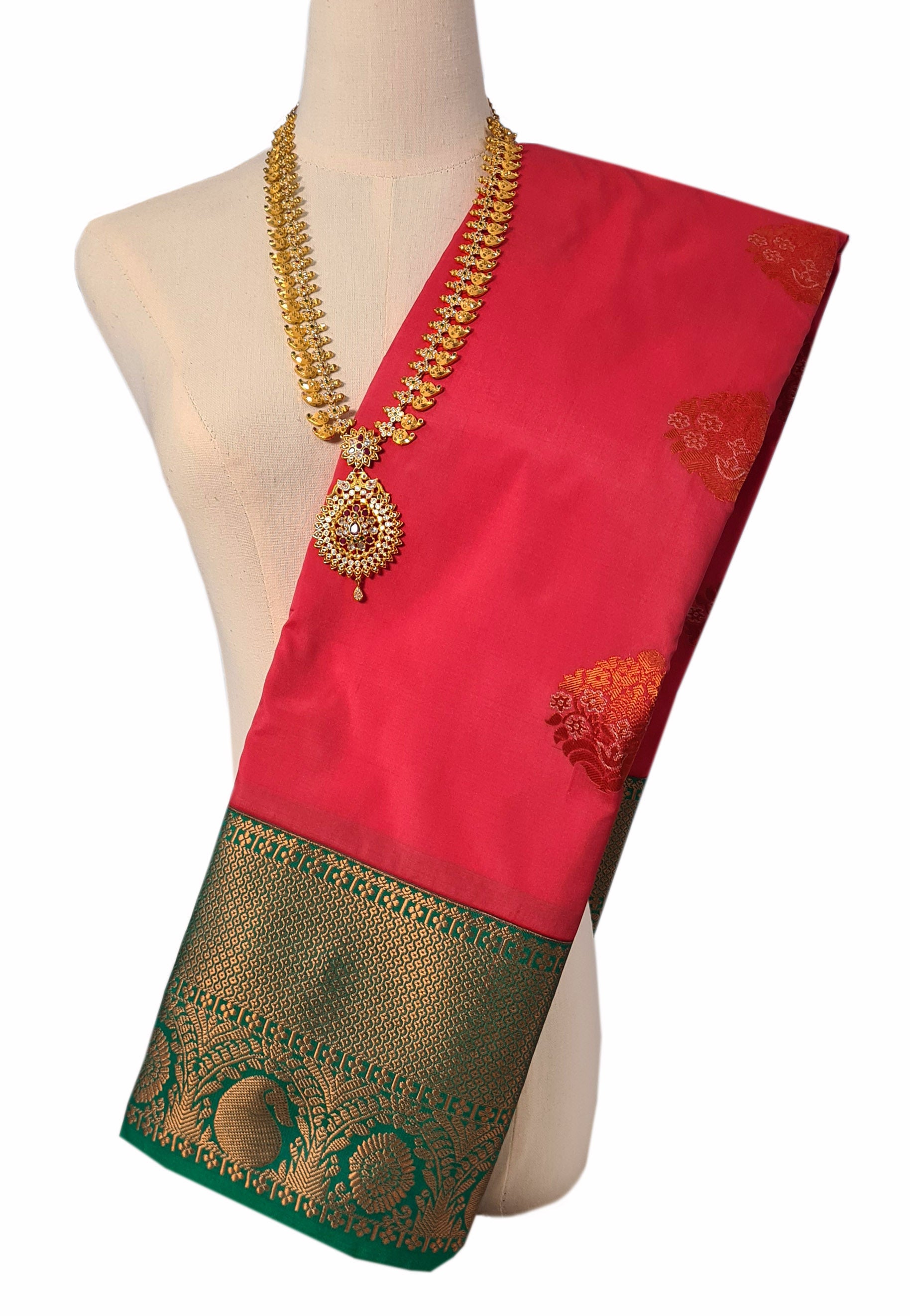 Kanchi Vegan Silk Saree With Contrast Blouse and Rich Jari Pallu