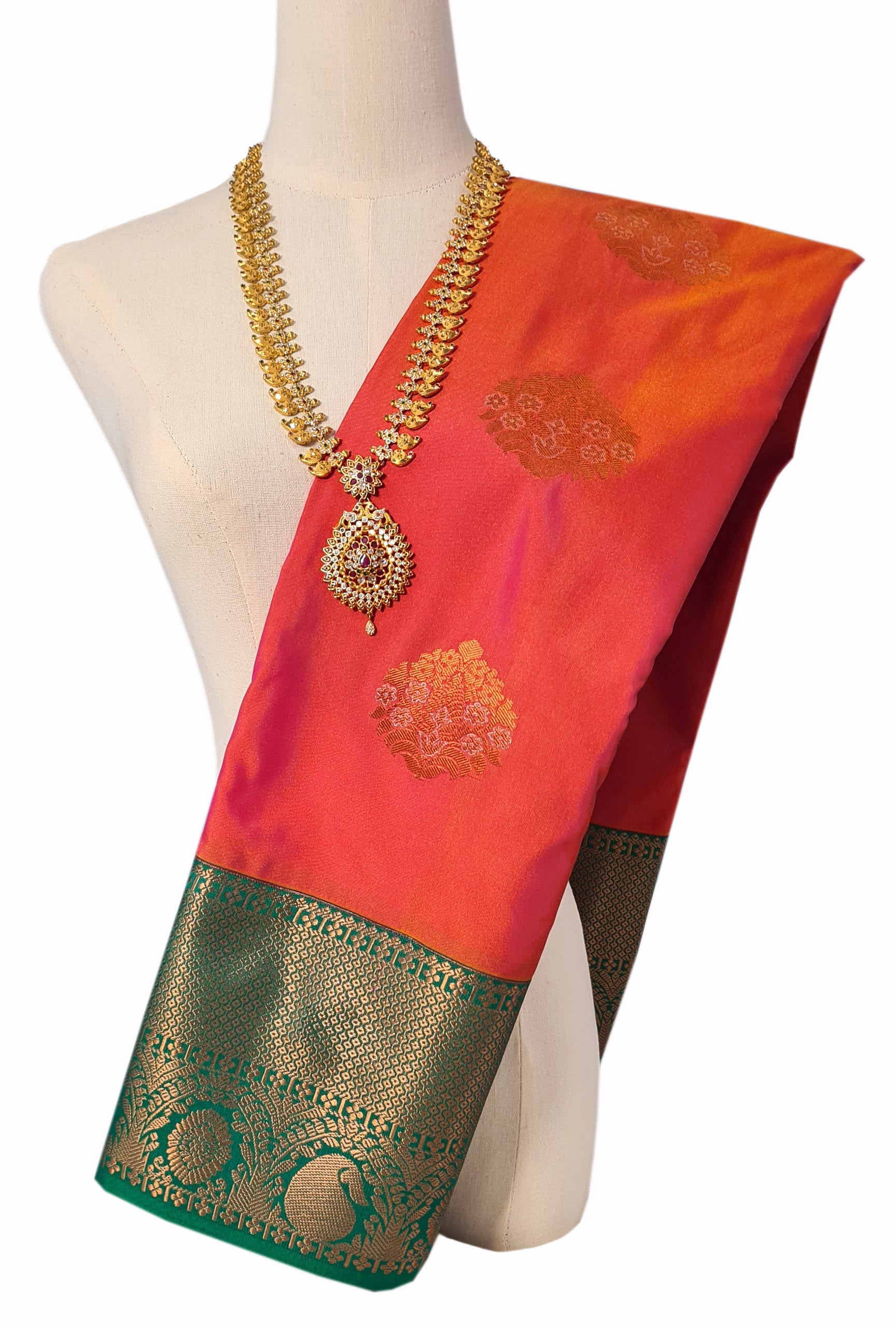 Kanchi Vegan Silk Saree With Contrast Blouse and Rich Jari Pallu