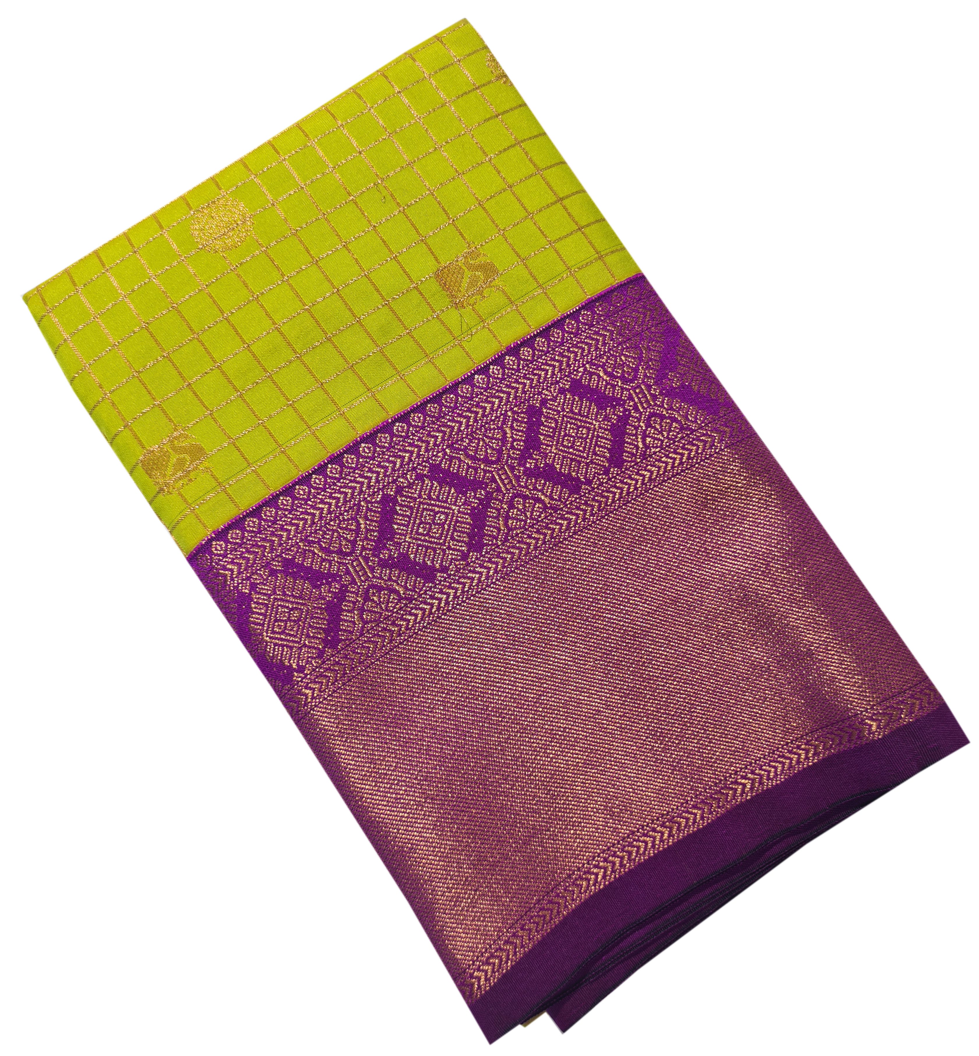 Kanchi Vegan Silk Saree With Contrast Blouse and Rich Jari Pallu