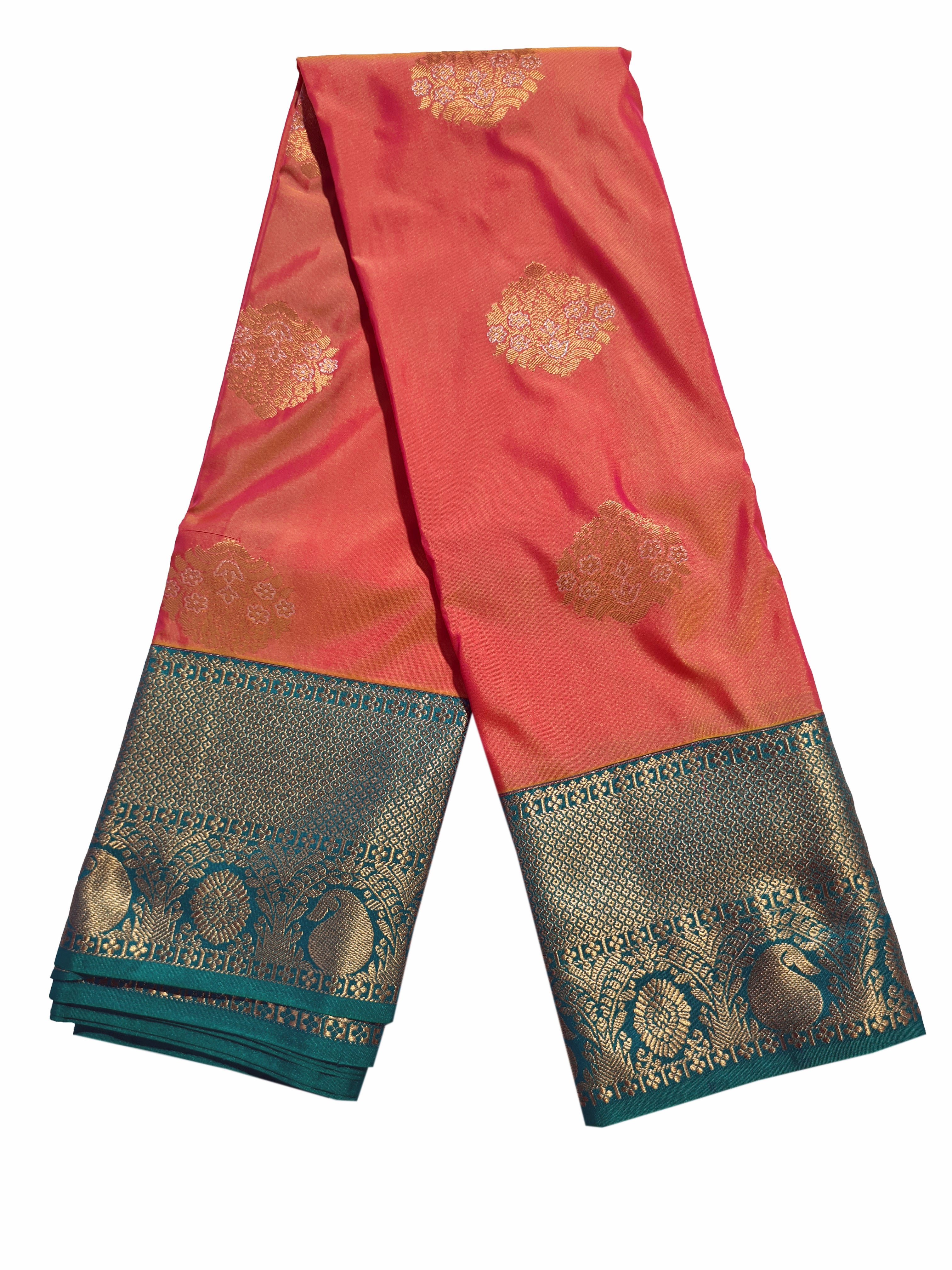 Kanchi Vegan Silk Saree With Contrast Blouse and Rich Jari Pallu