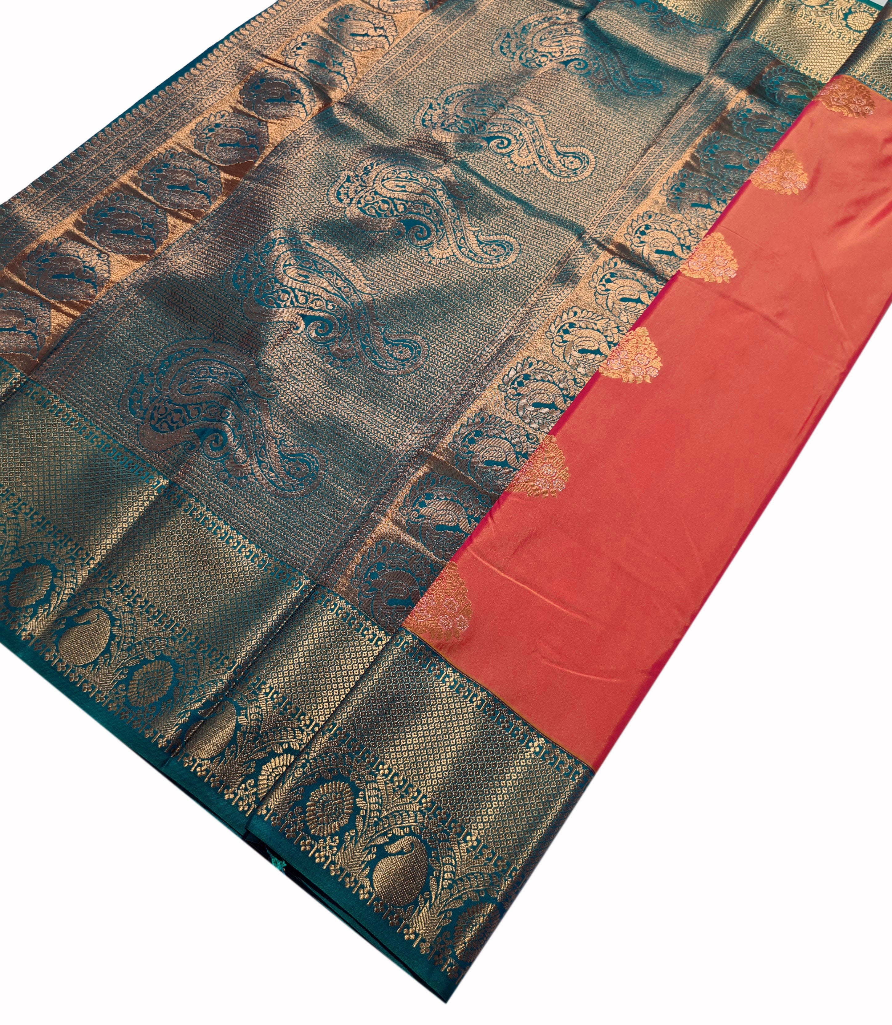 Kanchi Vegan Silk Saree With Contrast Blouse and Rich Jari Pallu