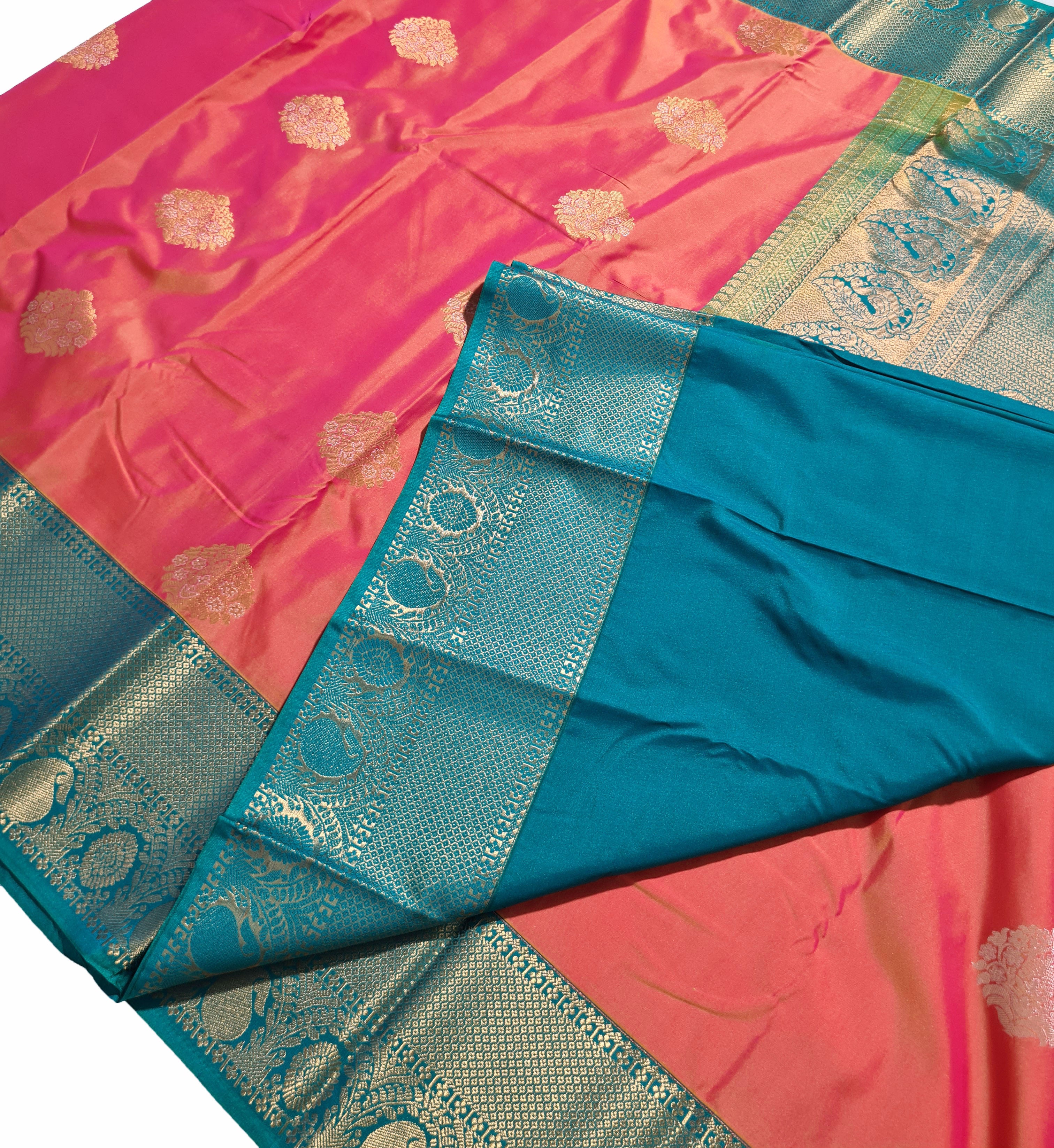 Kanchi Vegan Silk Saree With Contrast Blouse and Rich Jari Pallu