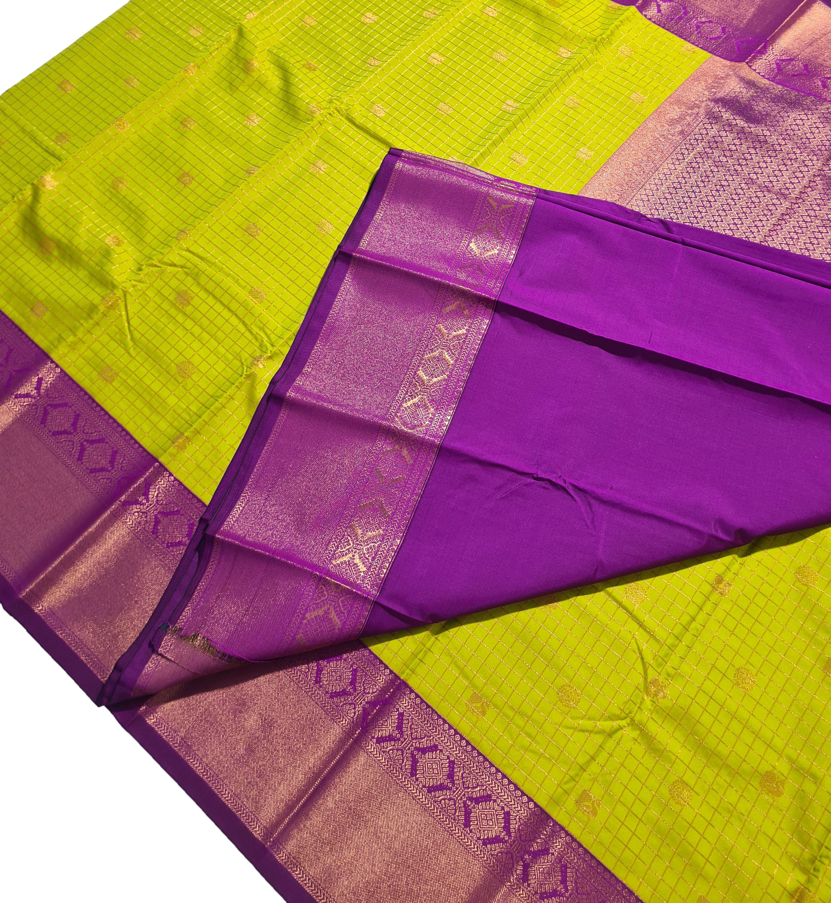 Kanchi Vegan Silk Saree With Contrast Blouse and Rich Jari Pallu