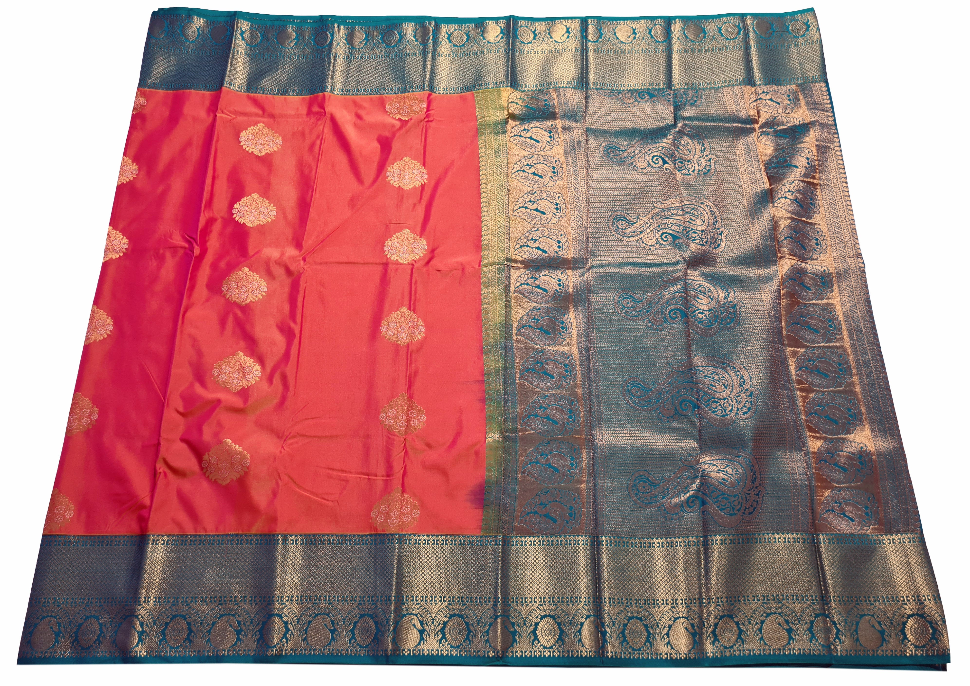 Kanchi Vegan Silk Saree With Contrast Blouse and Rich Jari Pallu