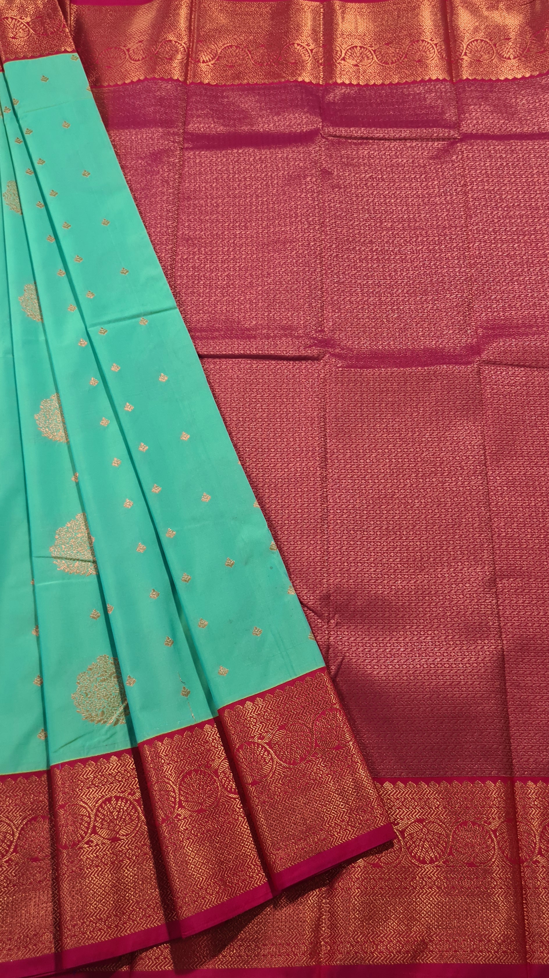 Kanchi Vegan Silk Saree With Contrast Blouse and Rich Jari Pallu