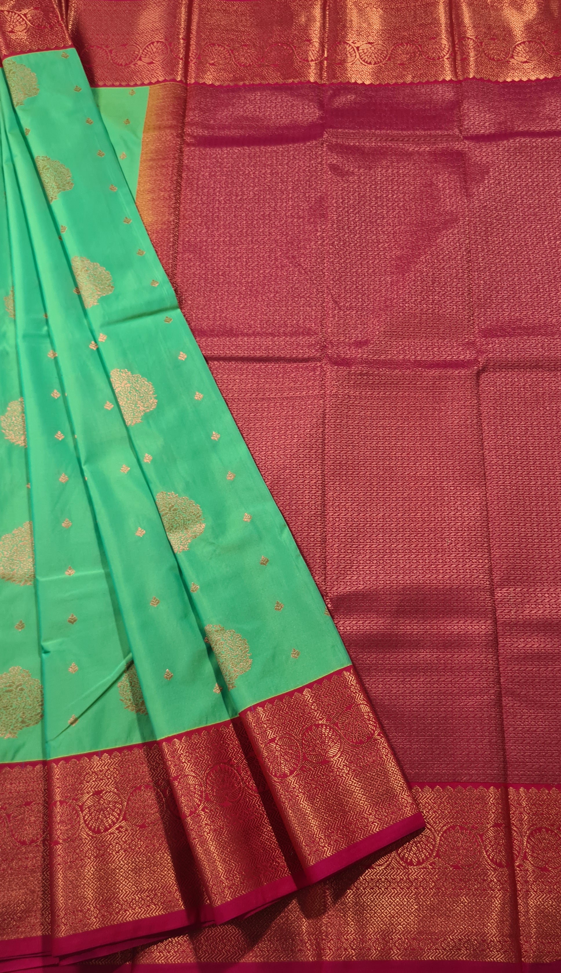 Kanchi Vegan Silk Saree With Contrast Blouse and Rich Jari Pallu