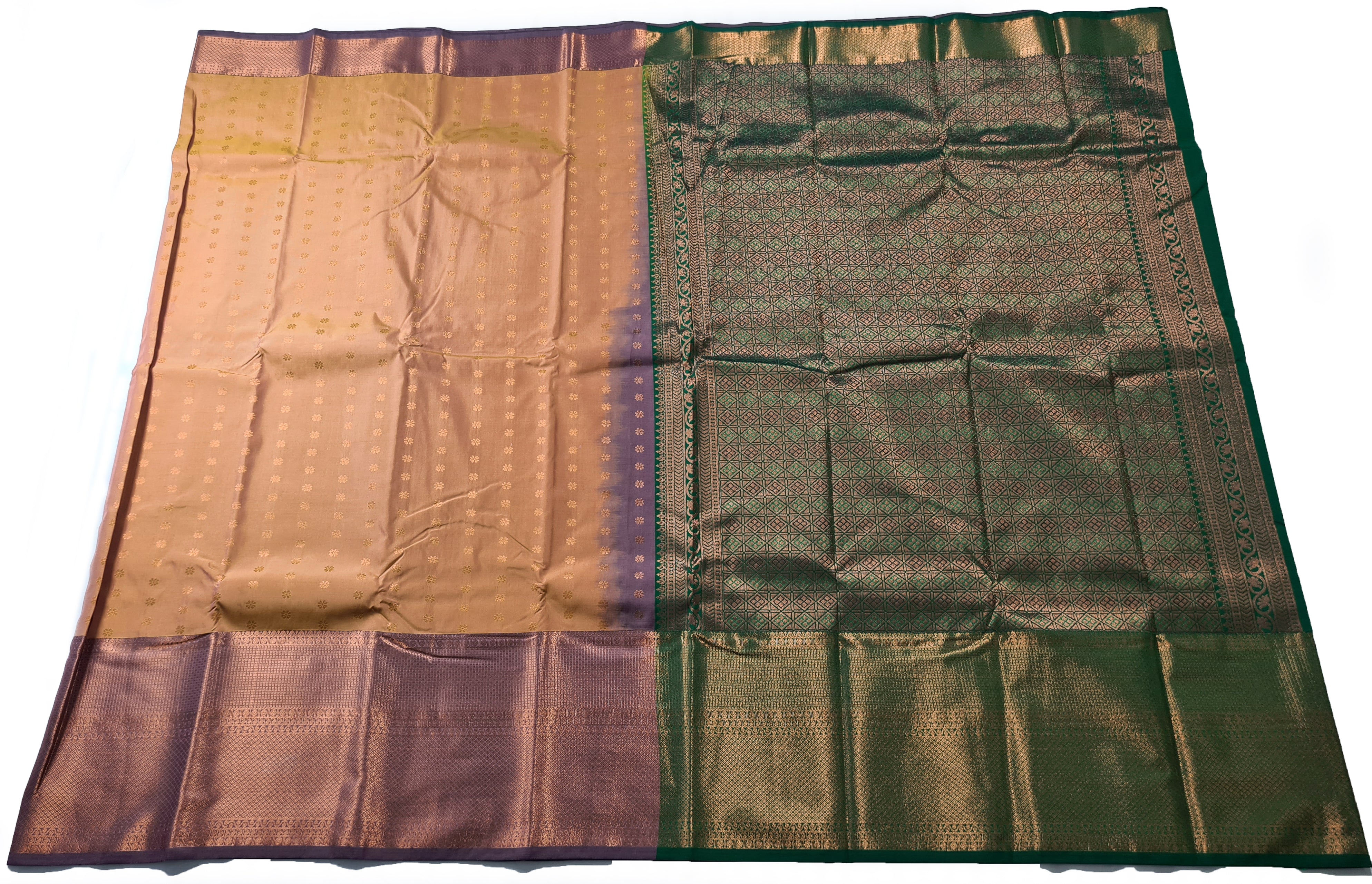 Kanchi Vegan Silk Saree With Contrast Blouse and Rich Jari Pallu