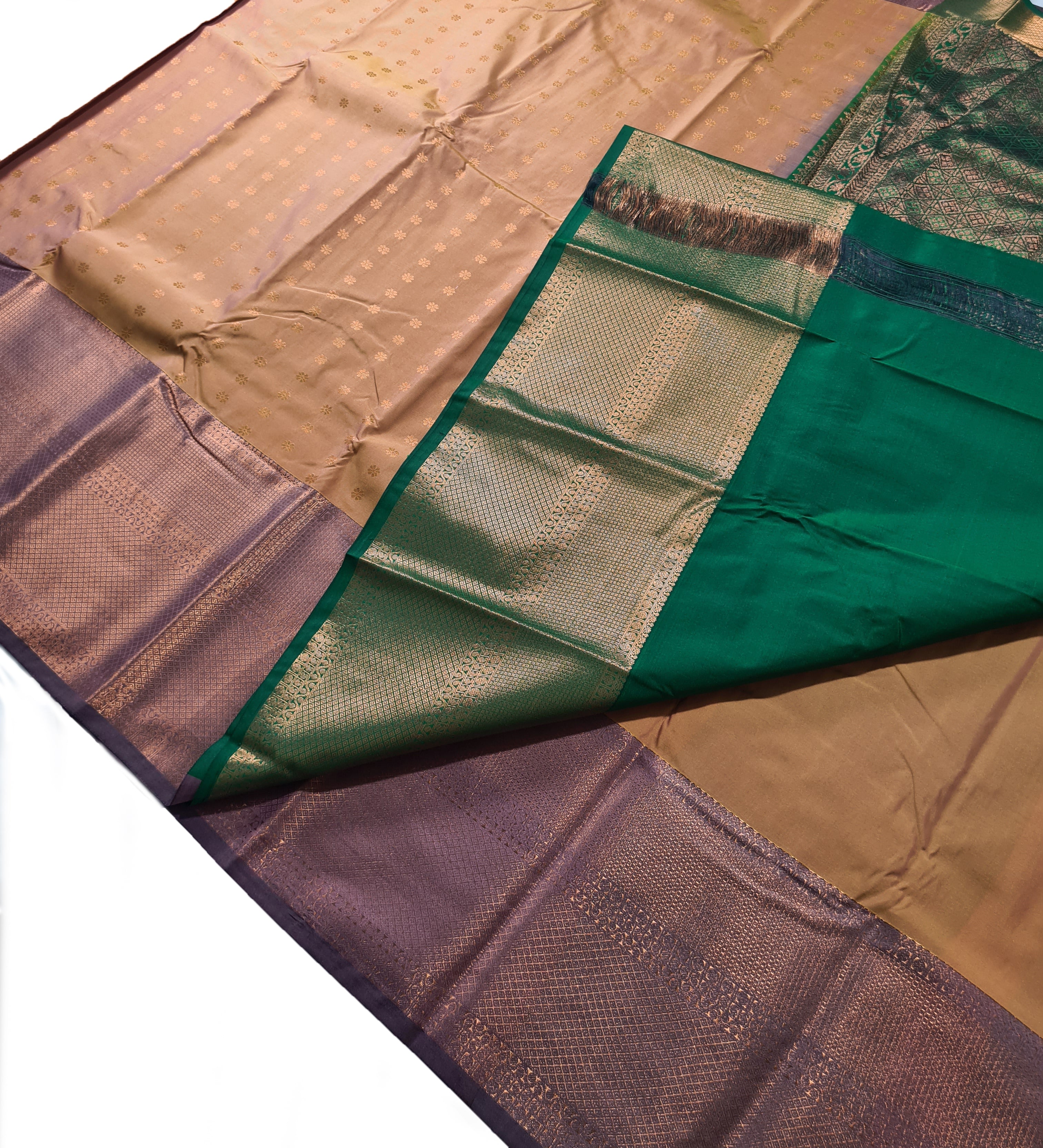 Kanchi Vegan Silk Saree With Contrast Blouse and Rich Jari Pallu