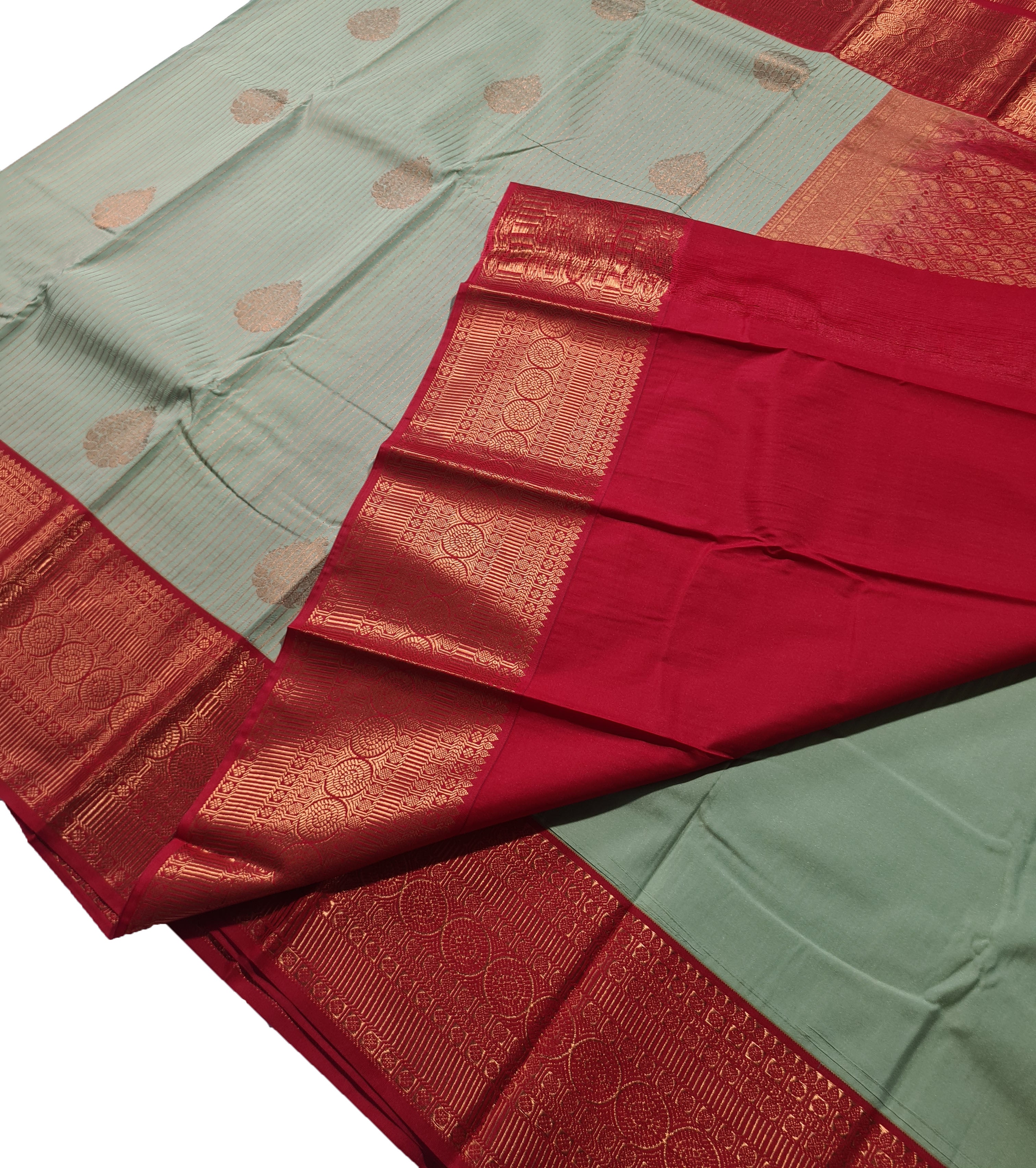 Kanchi Vegan Silk Saree With Contrast Blouse and Rich Jari Pallu