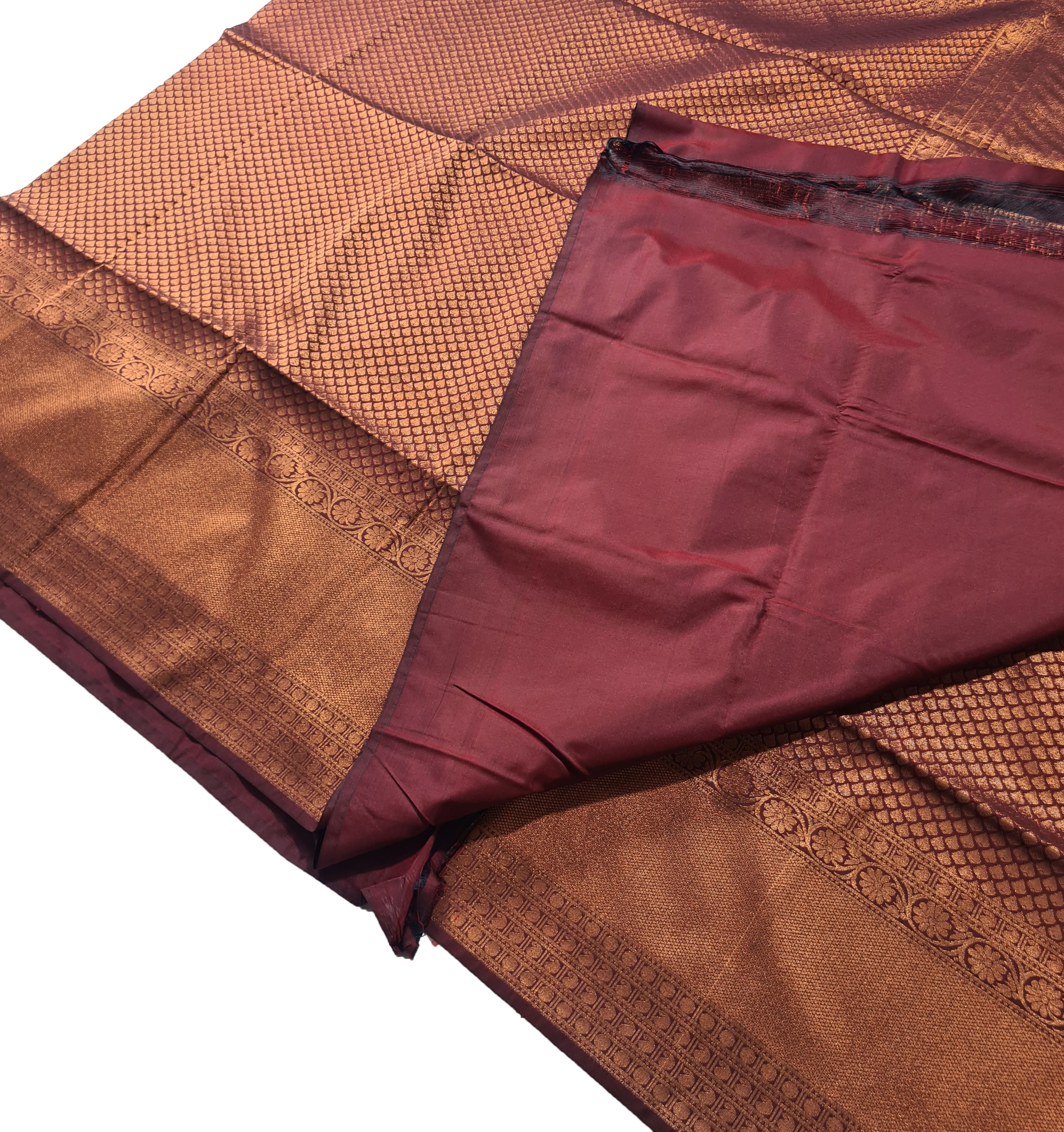 Kanchi Vegan Silk Saree With Contrast Blouse and Rich Jari Pallu