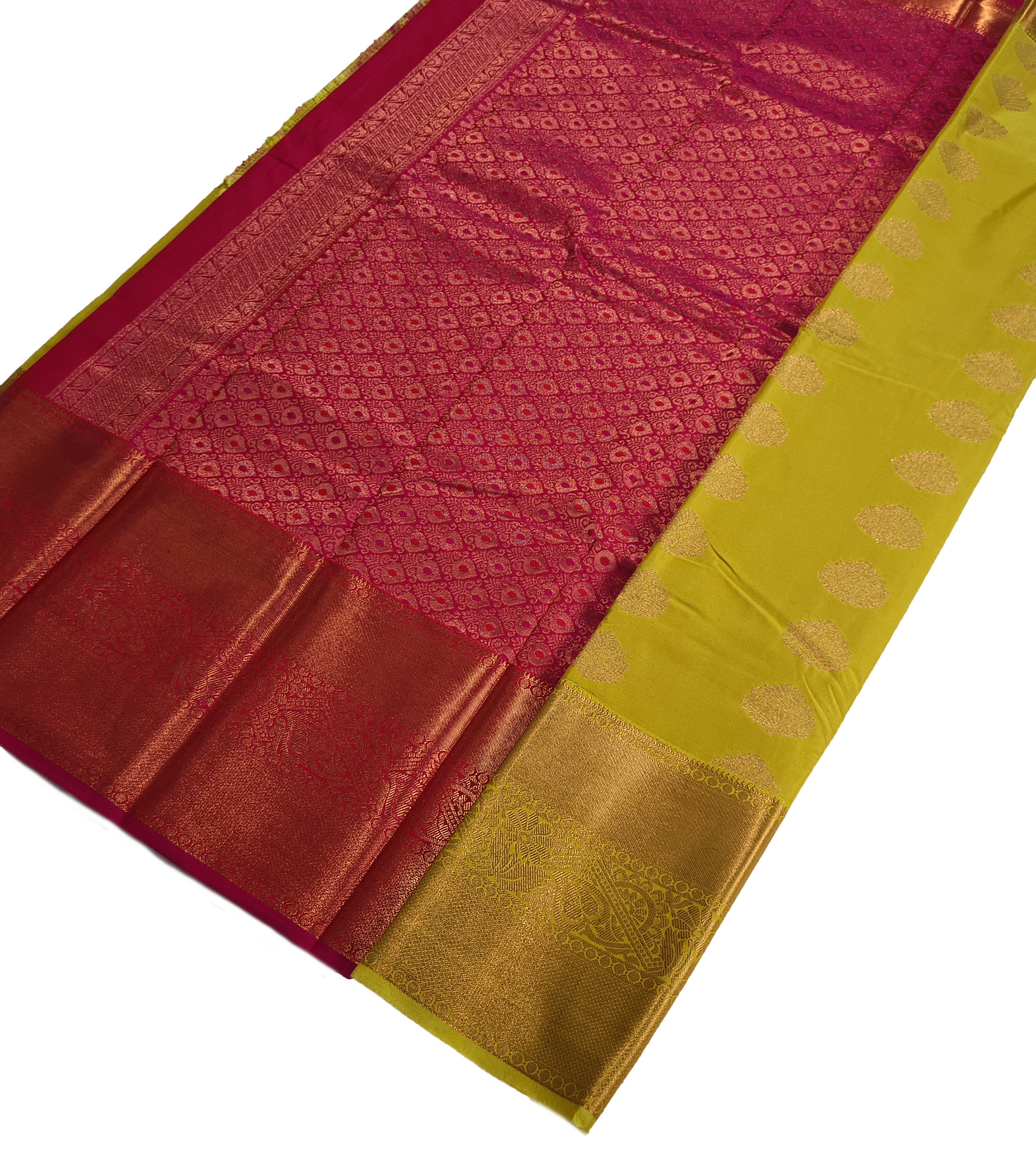 Kanchi Vegan Silk Saree With Contrast Blouse and Rich Jari Pallu