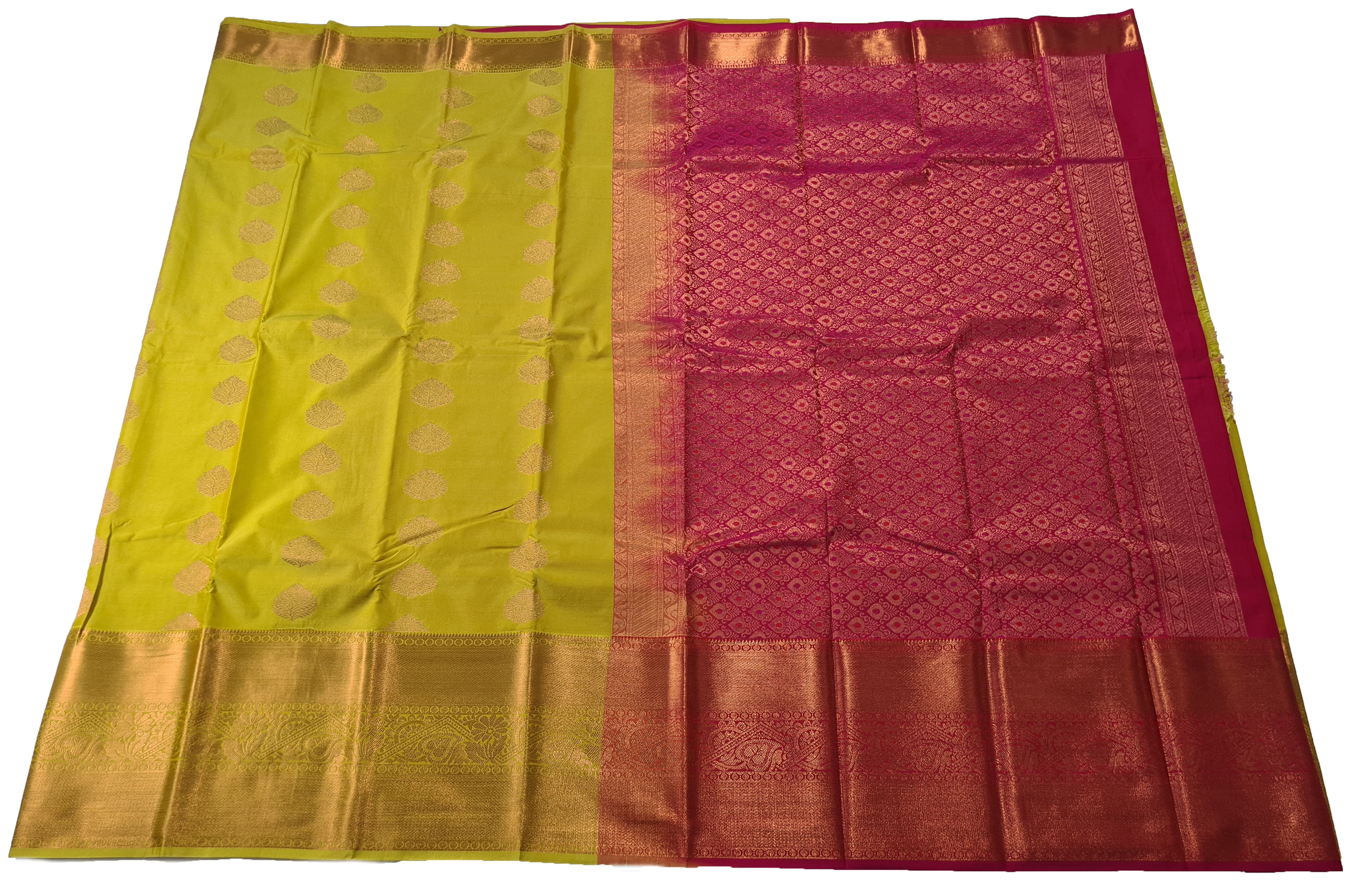 Kanchi Vegan Silk Saree With Contrast Blouse and Rich Jari Pallu