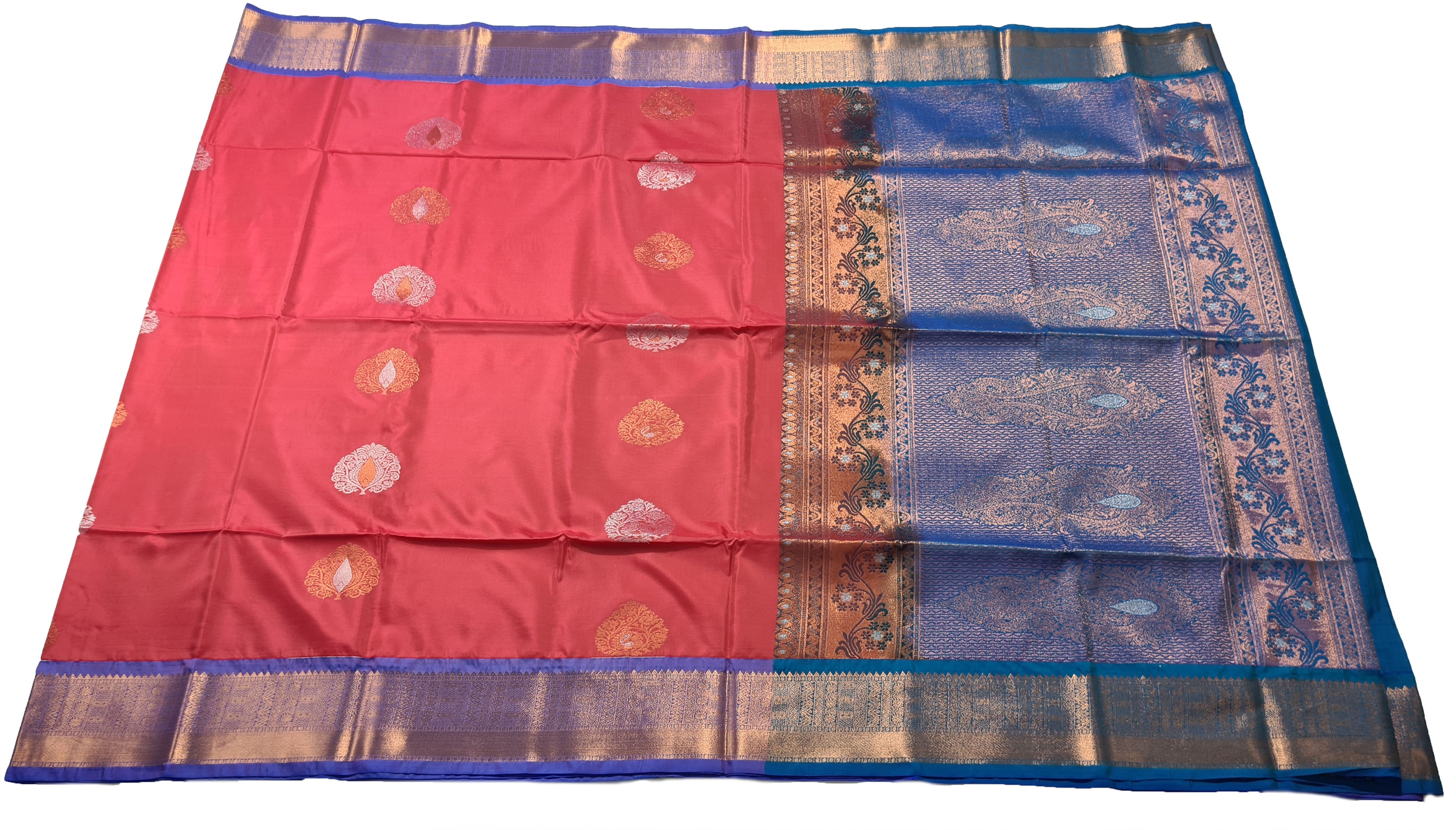 Kanchi Vegan Silk Saree With Contrast Blouse and Rich Jari Pallu