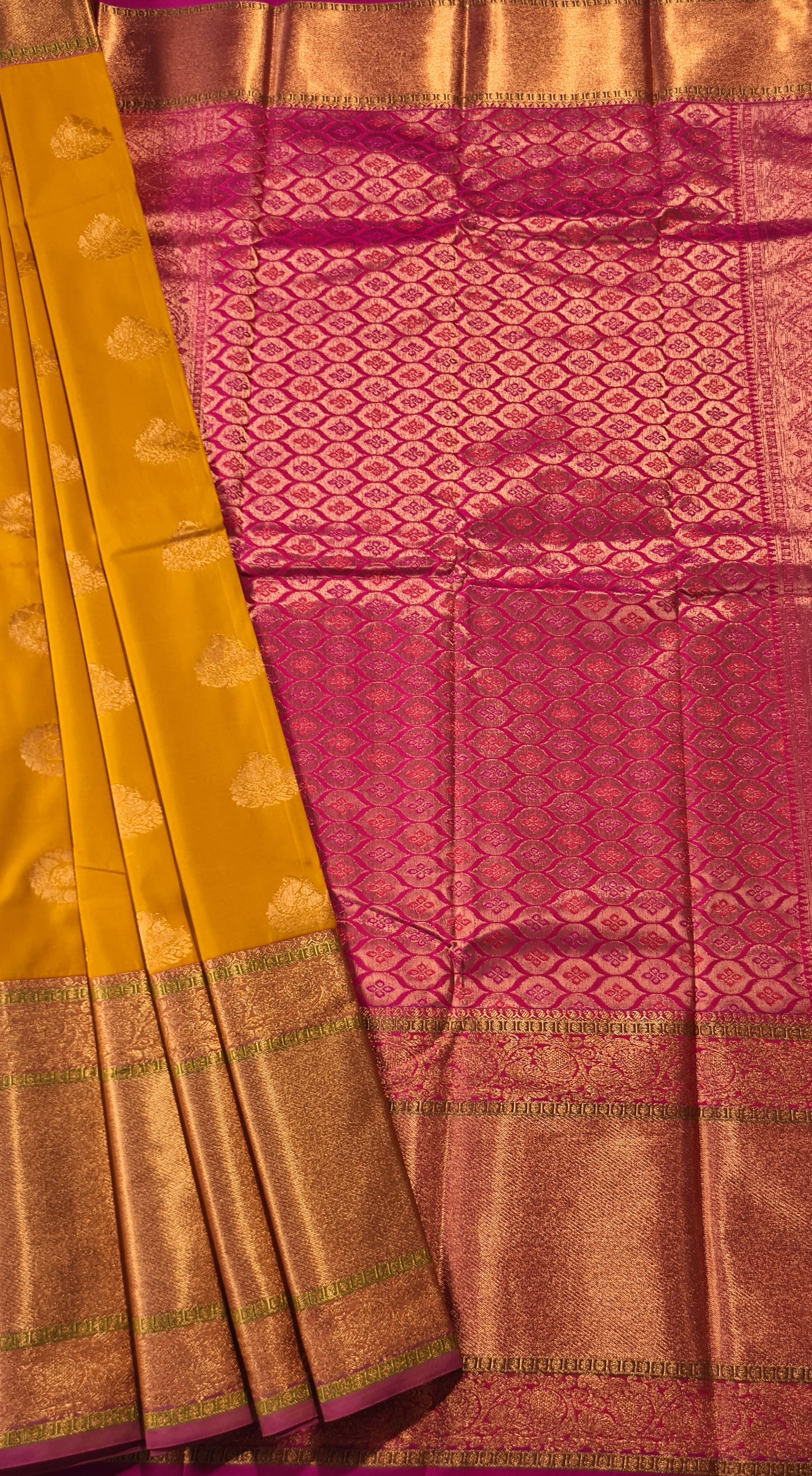 Kanchi Vegan Silk Saree With Contrast Blouse and Rich Jari Pallu